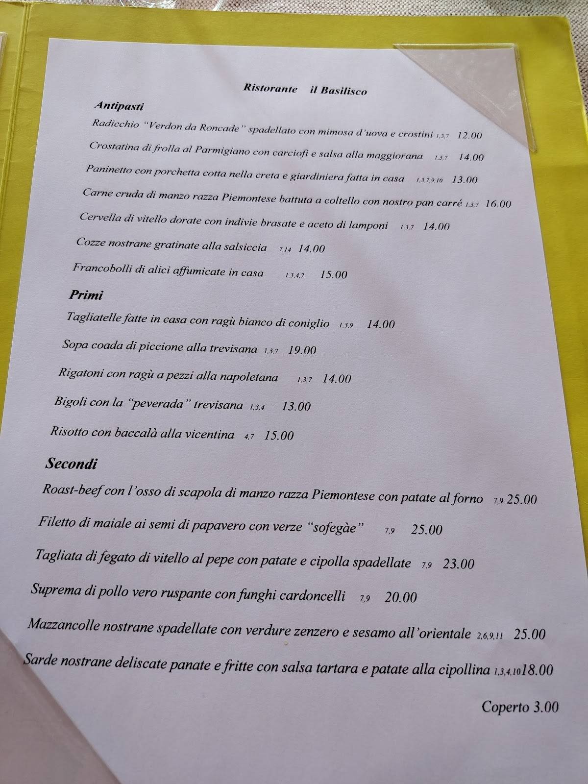 Menu di Il Basilisco 
