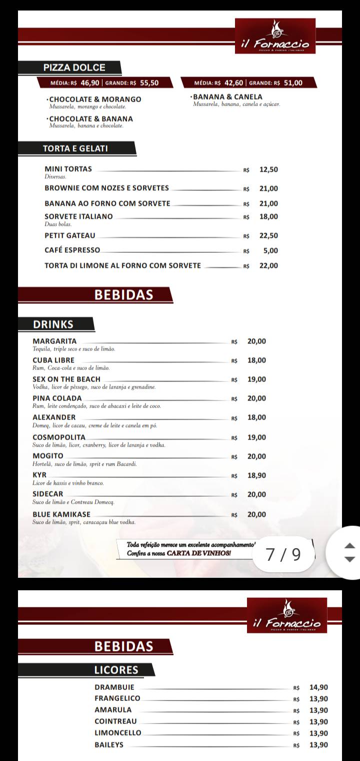 Il Fornaccio cardápio
