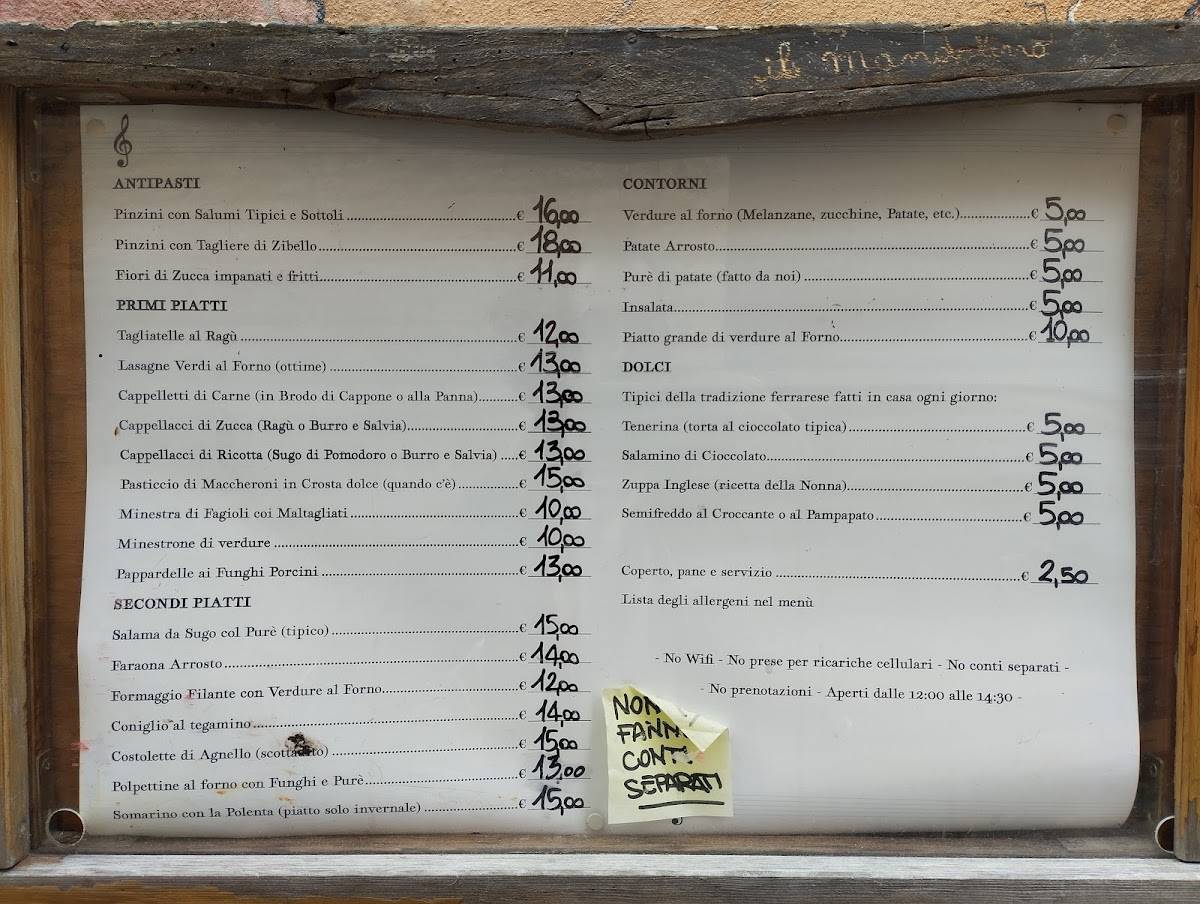 Menu di Trattoria Il Mandolino 
