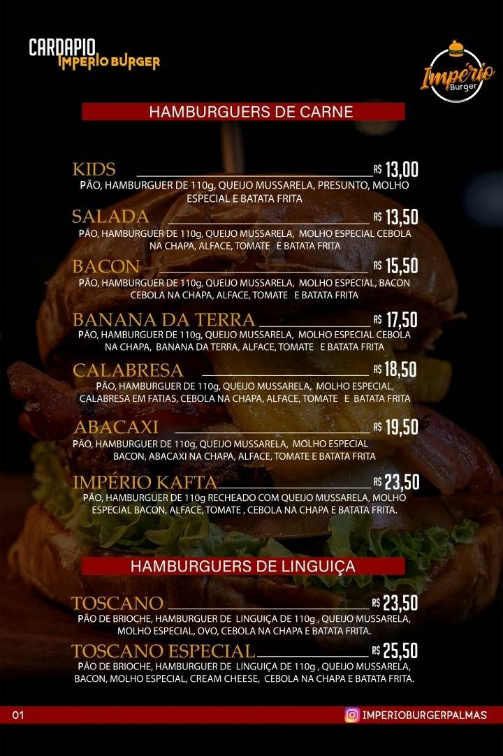 Império Burger Oficial cardápio