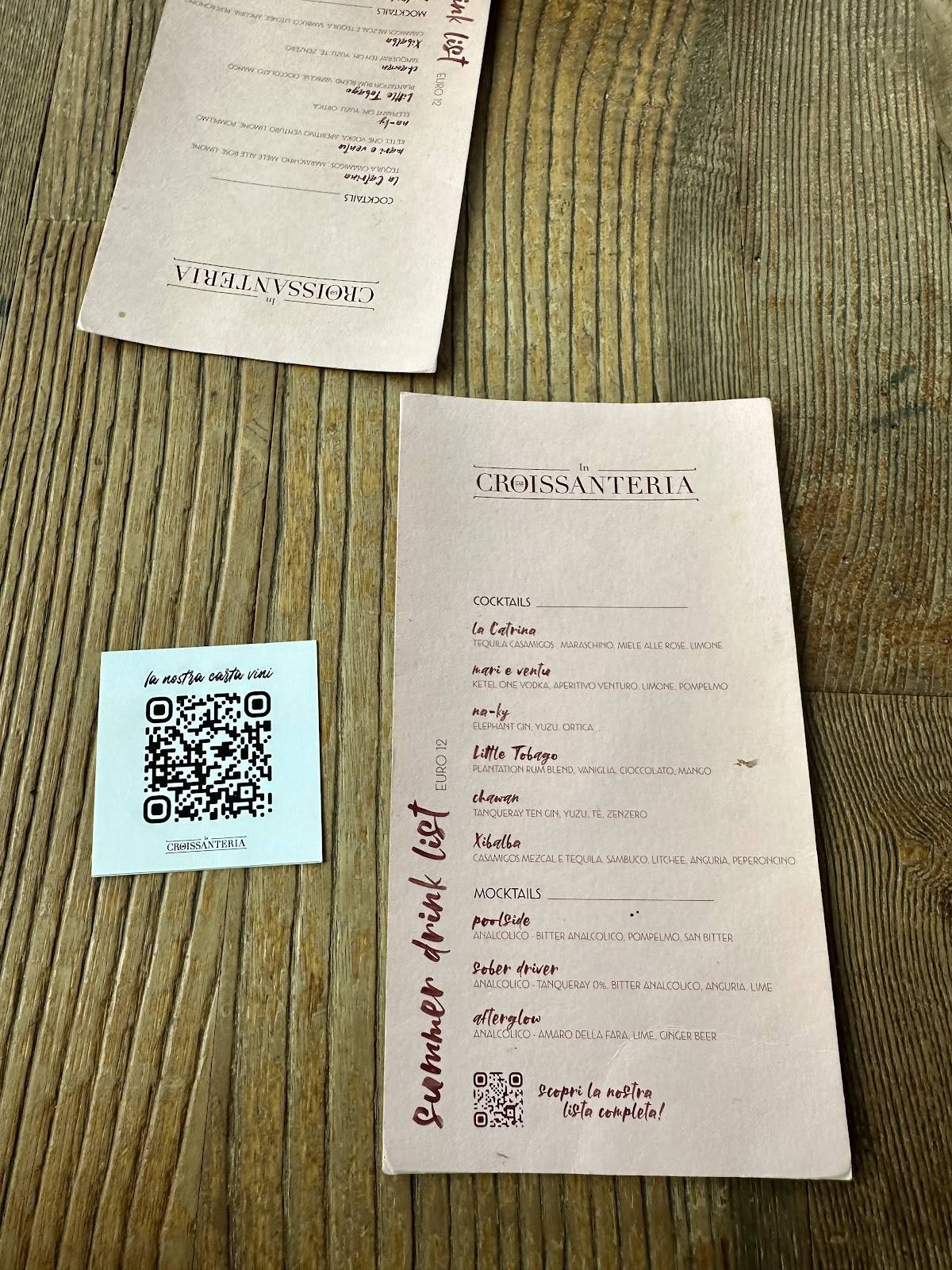 Menu di In Croissanteria Lab 