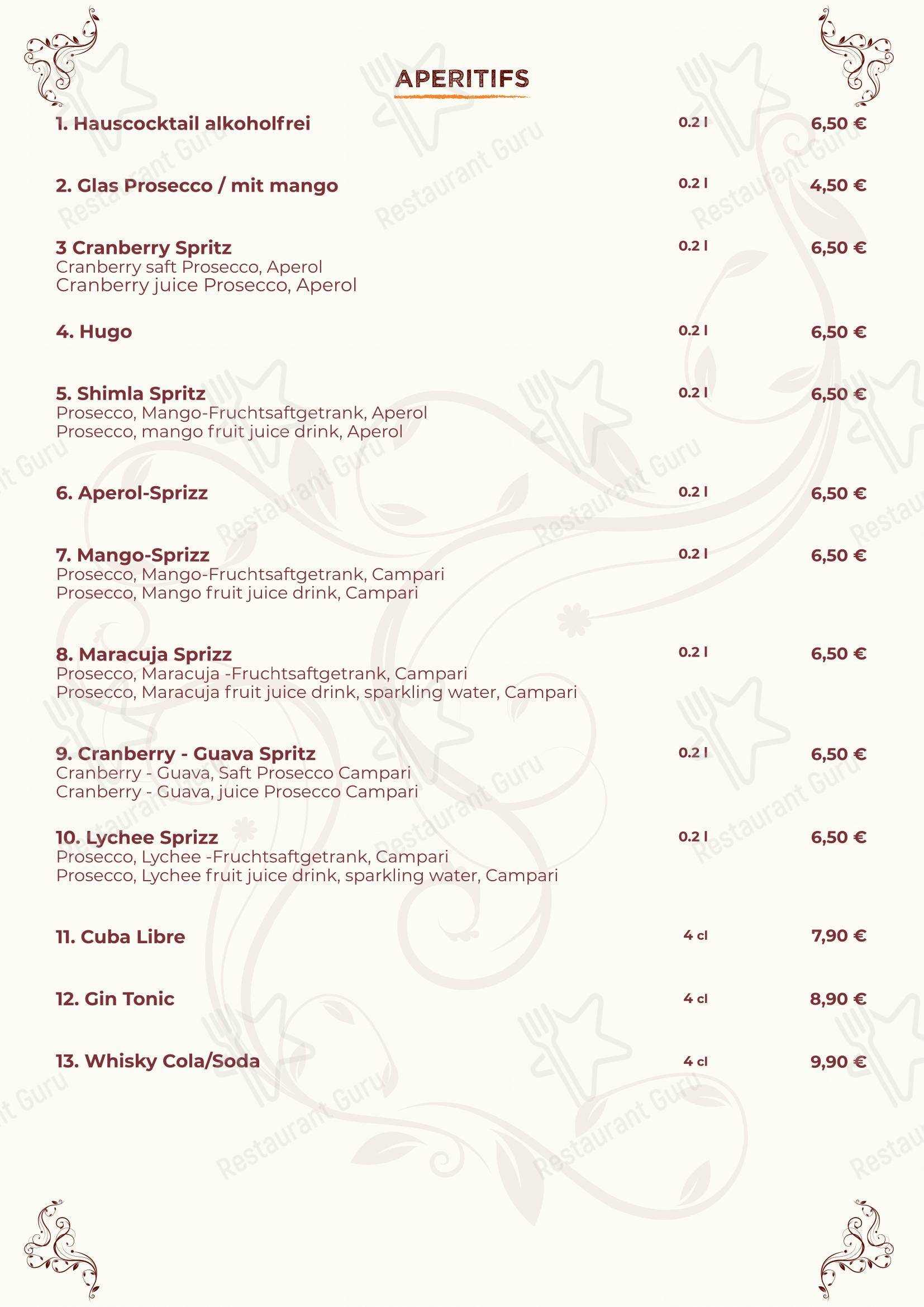 Menu bar pour Indisches Spezialität Restaurant Shimla Germering restaurant