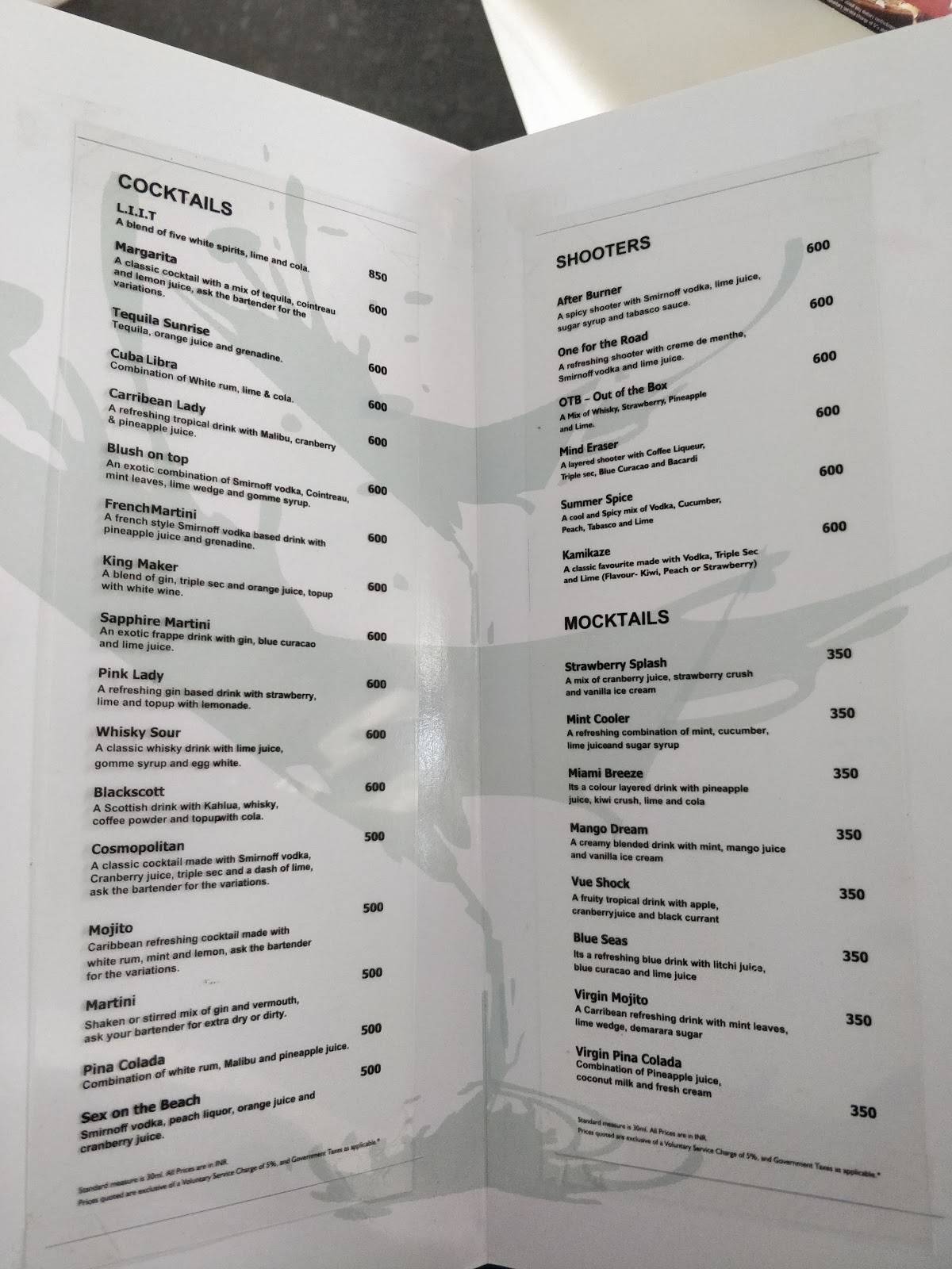 Infinity Bar & Kitchen menu