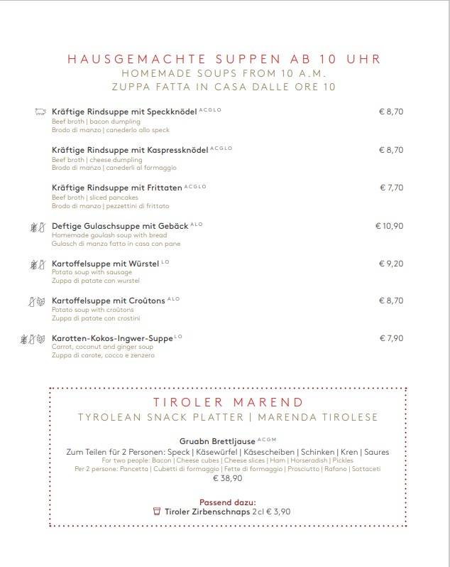 Menu de Restaurant Seegrube