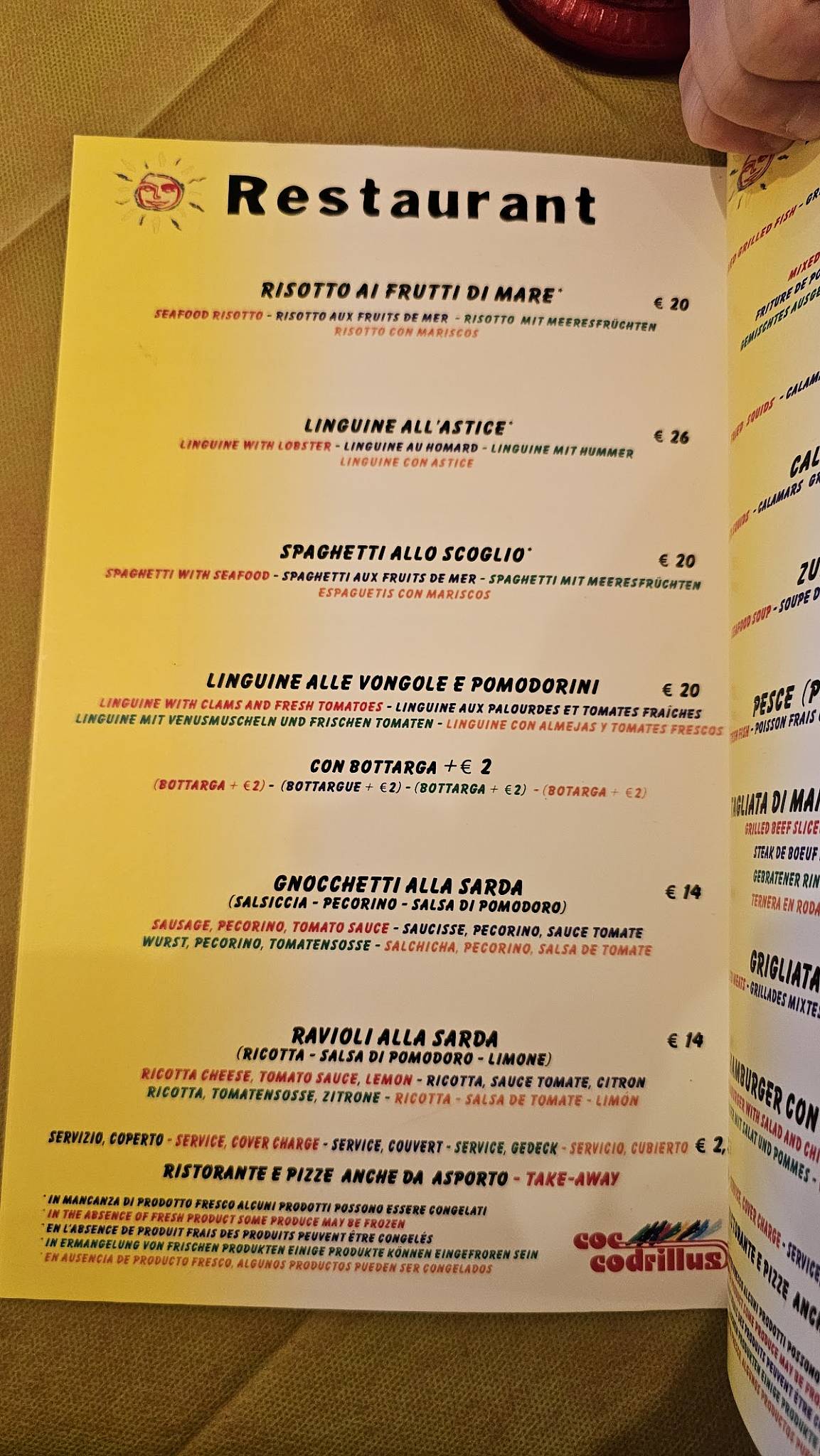 Menu di Coccodrillus Pizza Restaurant 