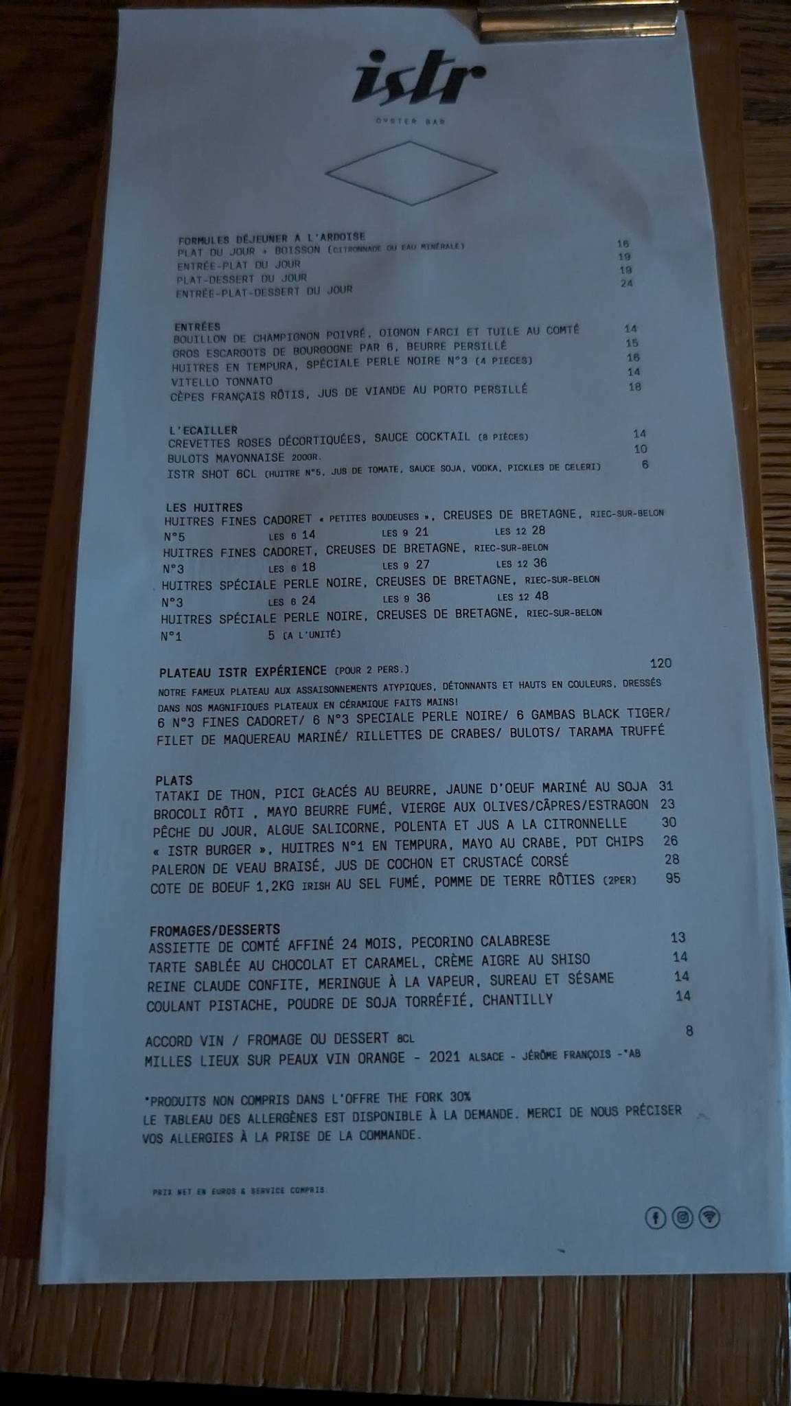 Menu de Istr