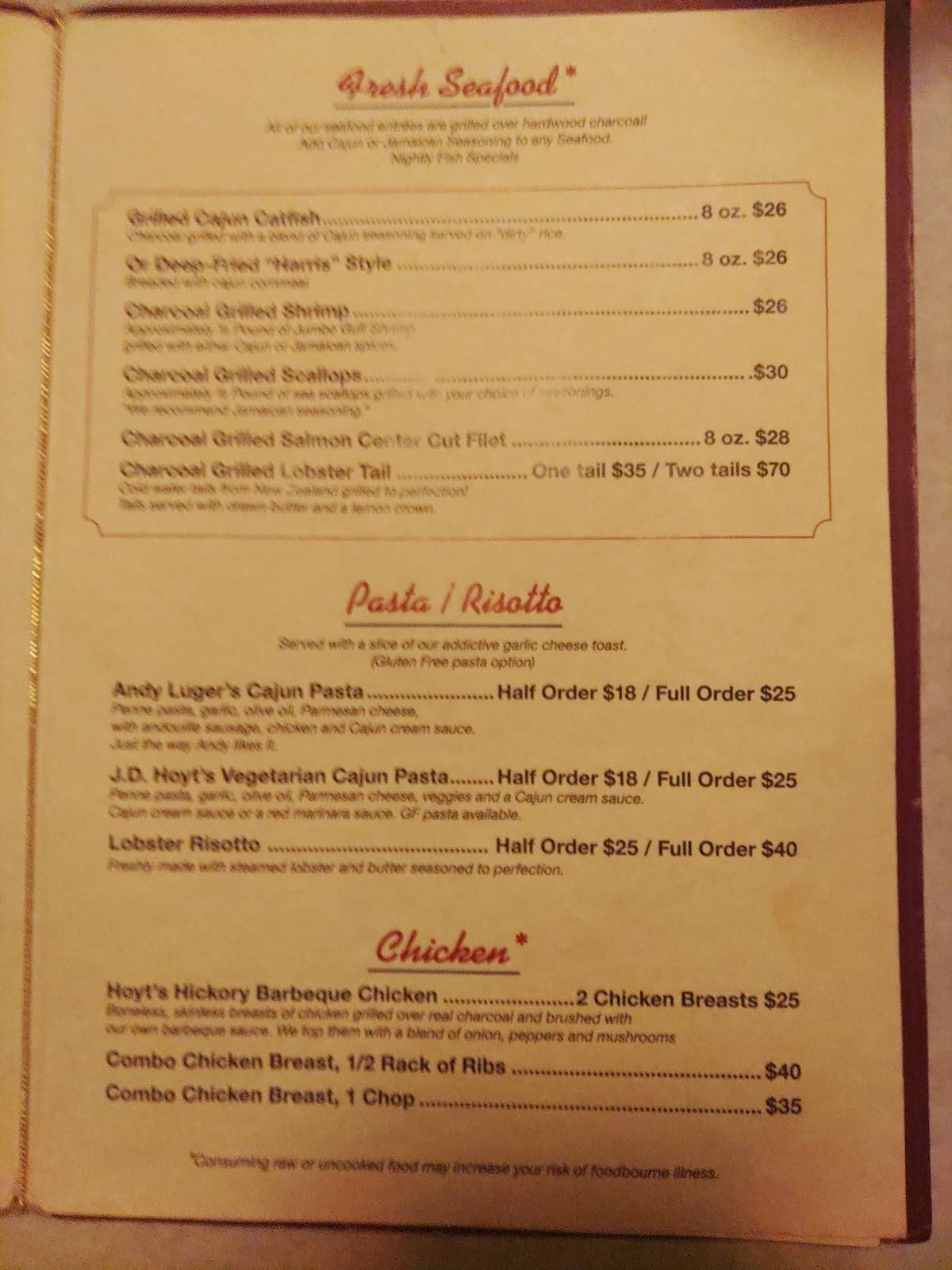Menu at J.D. Hoyt's Supper Club, Minneapolis