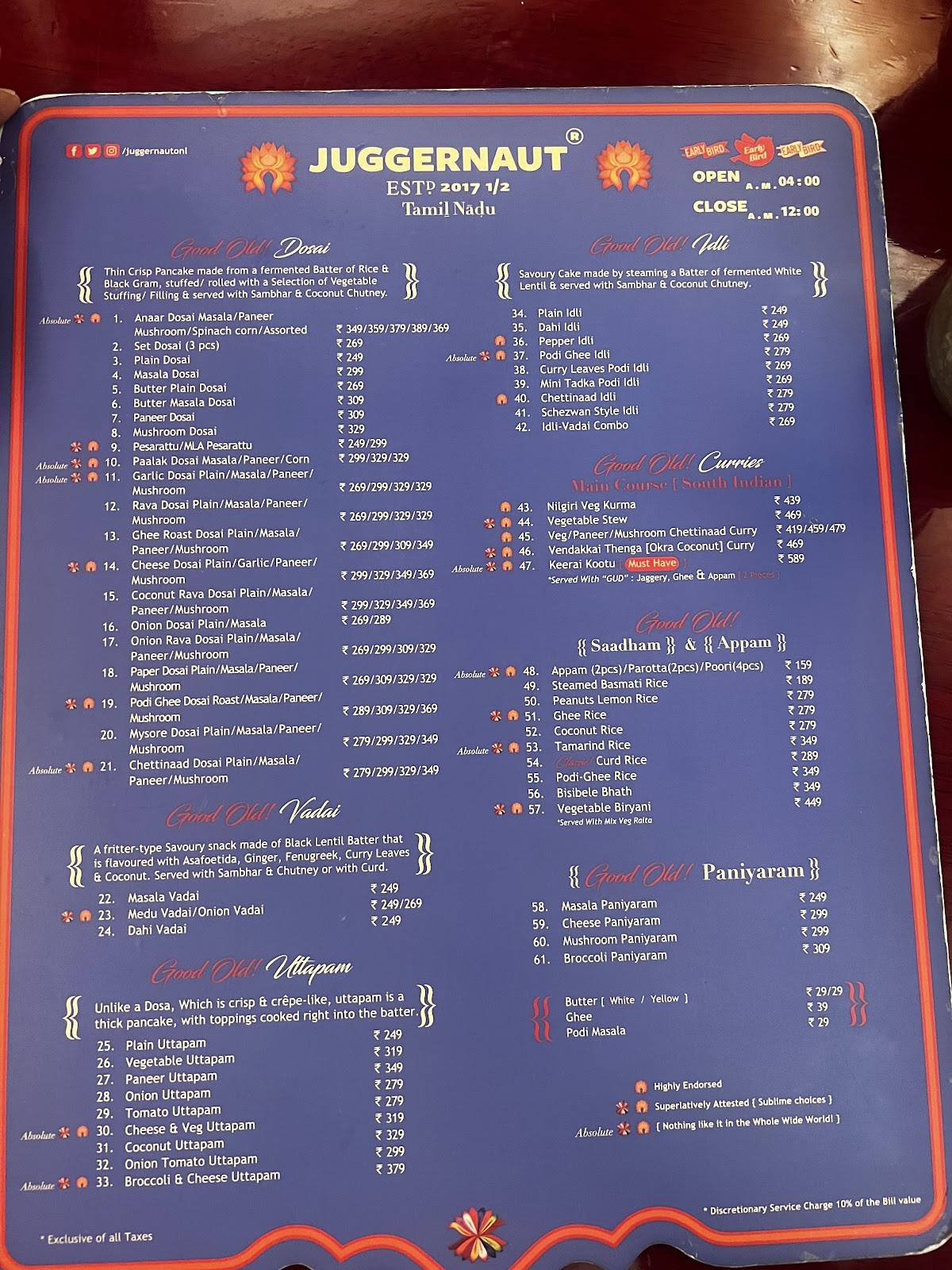 J U G G E R N A U T, Rajouri Garden menu