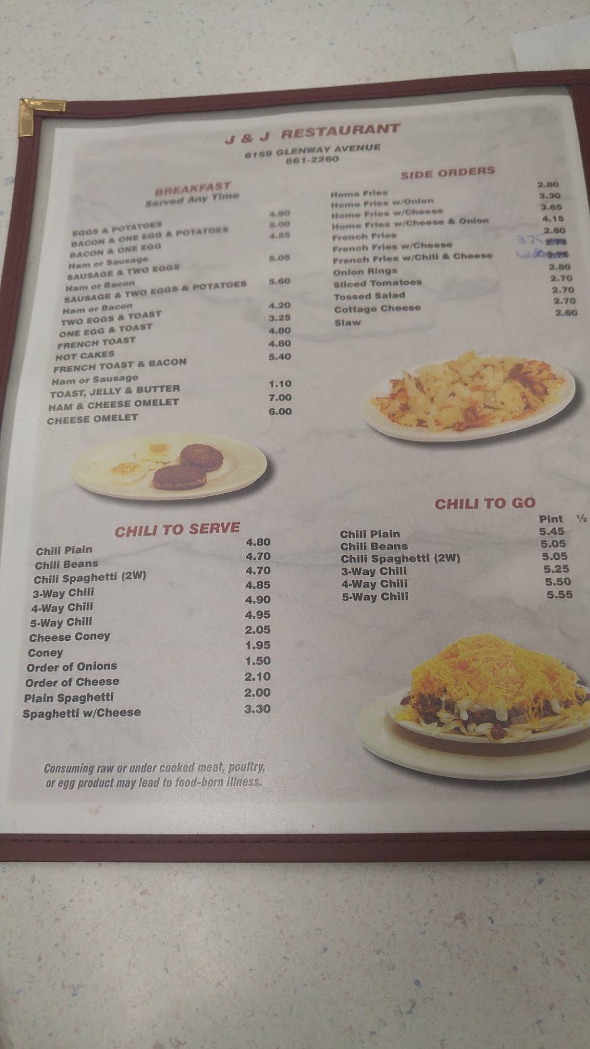 Menu at J & J Restaurant, Cincinnati