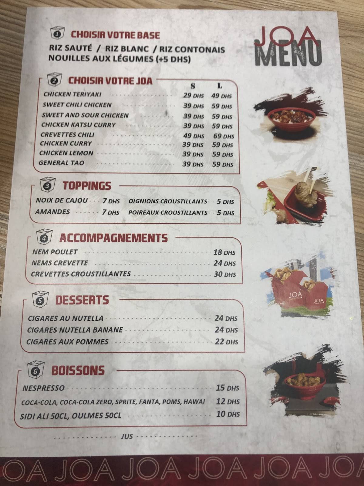 Carta del restaurante JOA 2MARS, Casablanca
