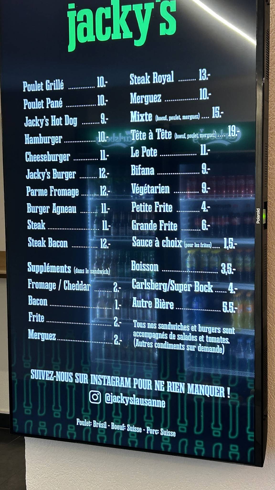 Menu di Jacky's - Lausanne 