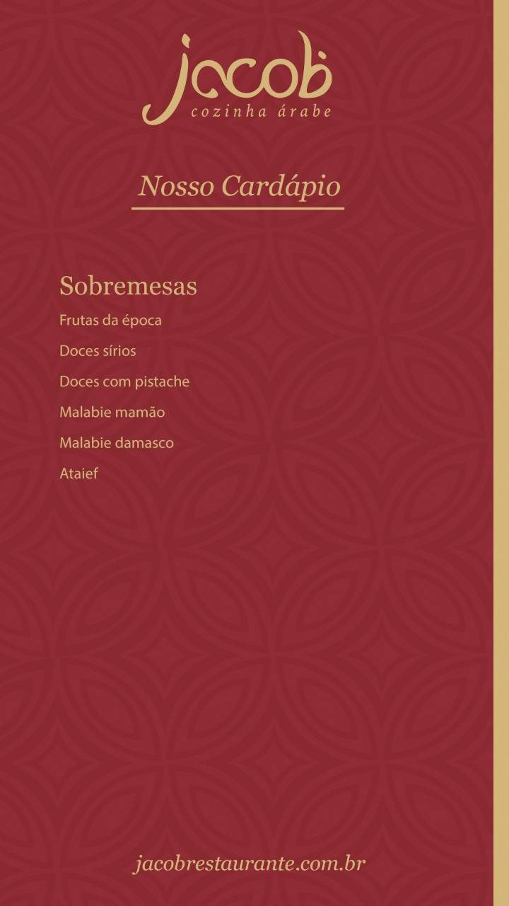 Jacob Cozinha Árabe cardápio