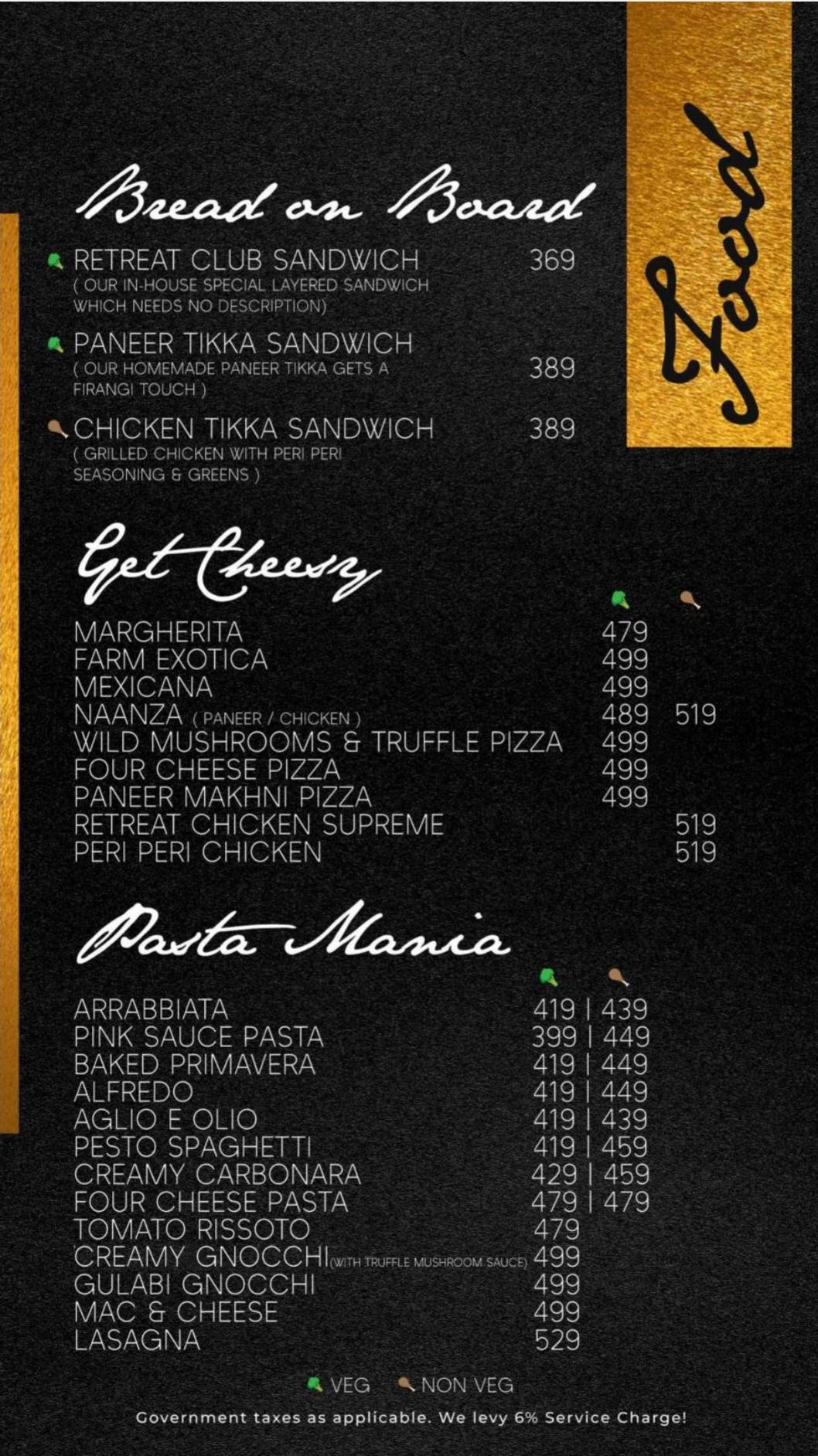 Retreat Drink N Dine menu