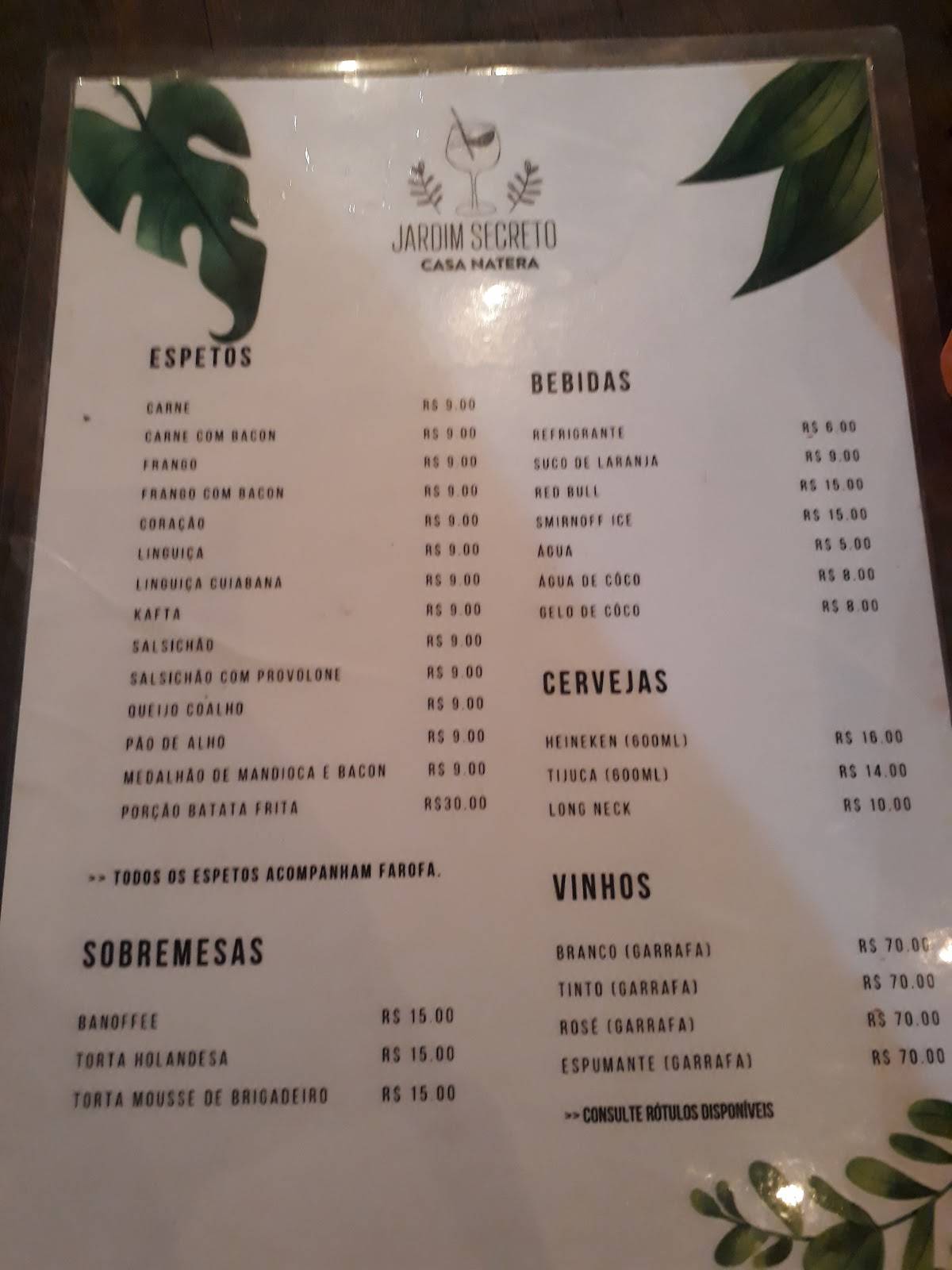 Bar e Restaurante em Scs - Jardim Secreto cardápio