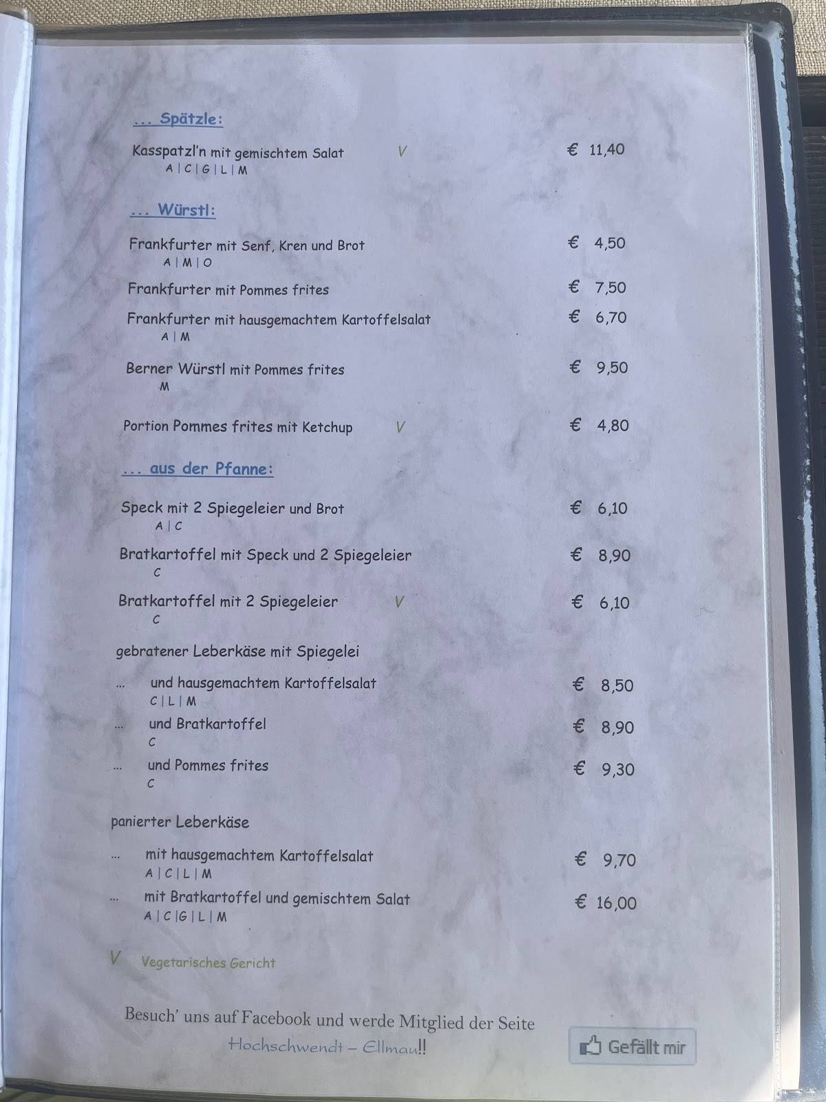 Hotel Der Bär Ellmau Speisekarte Speisekarte von Jausenstation Hochschwendt pub & Bar, Ellmau