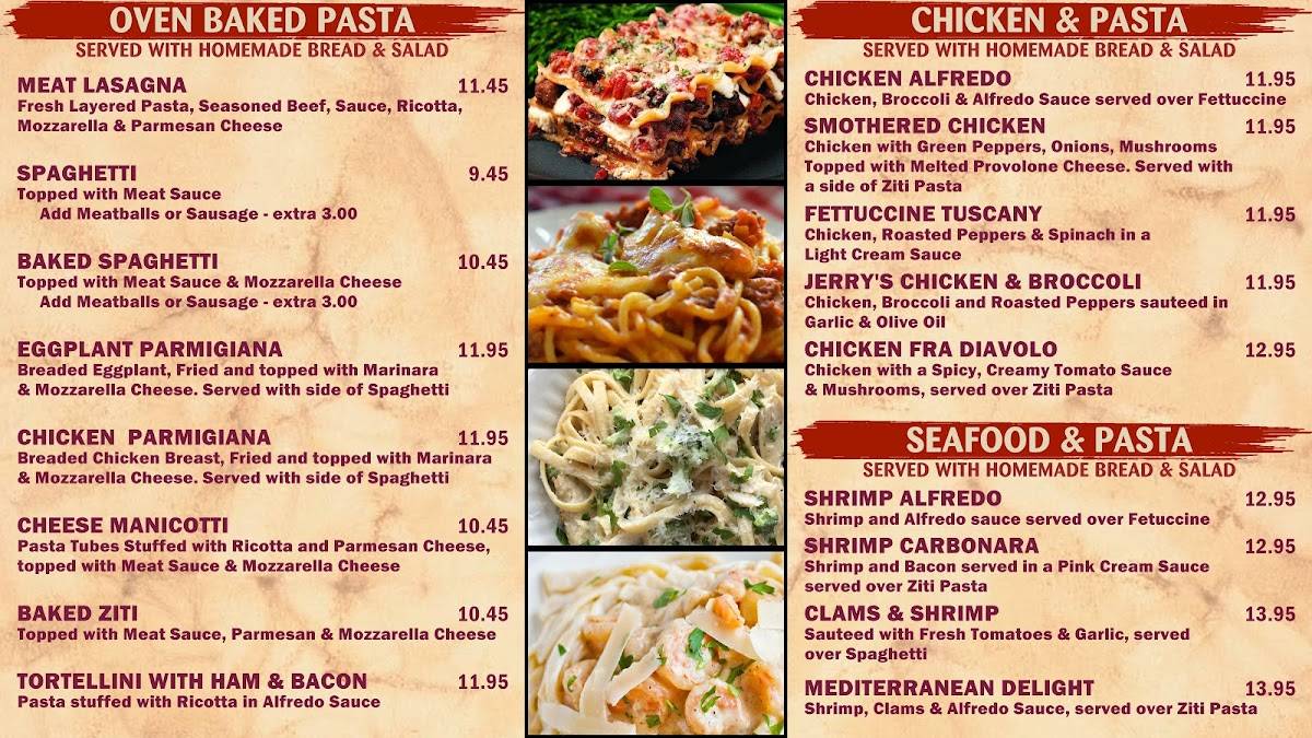 Menu at Jerry's Pizza Pasta & Grill pizzeria, Martinsville