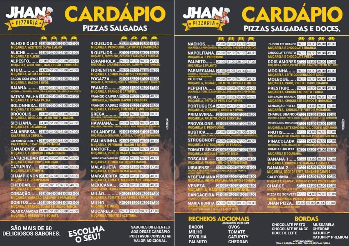 Jhan Pizzaria cardápio