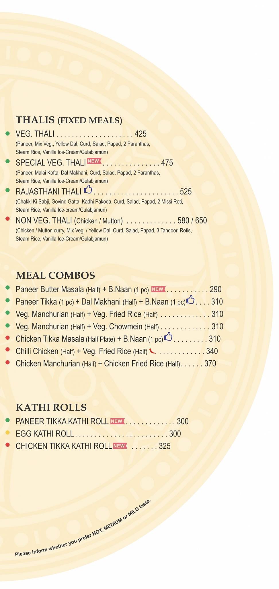 Kalinga Restaurant menu