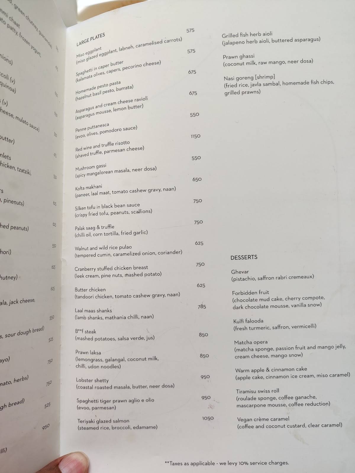Joshi House menu