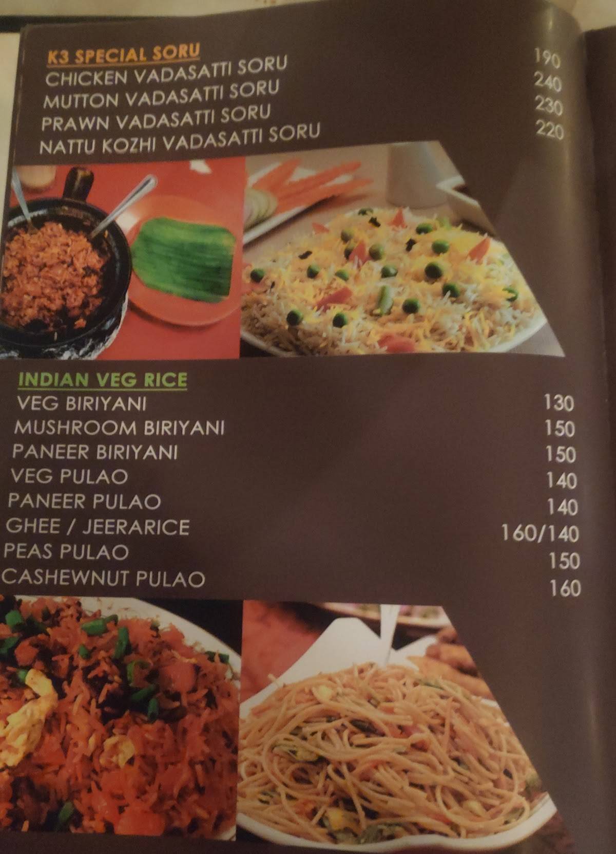 K3 Restaurant menu