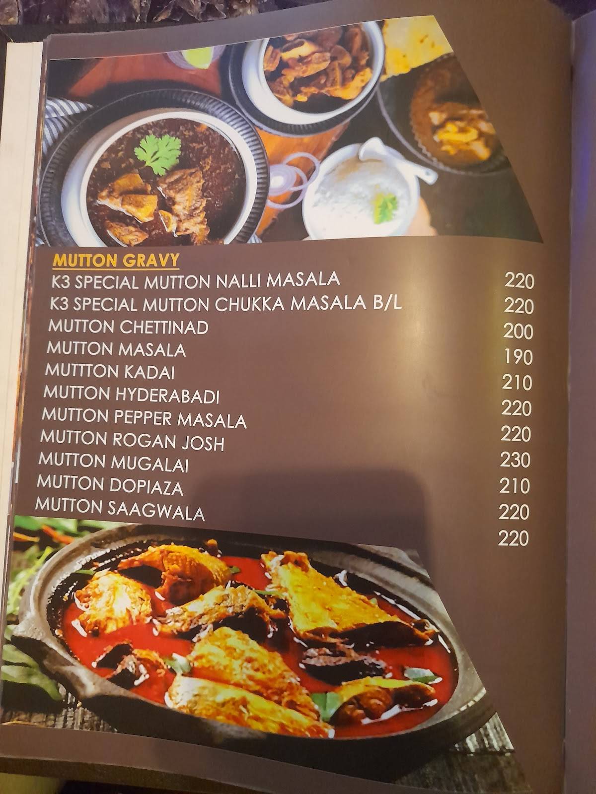 K3 Restaurant menu