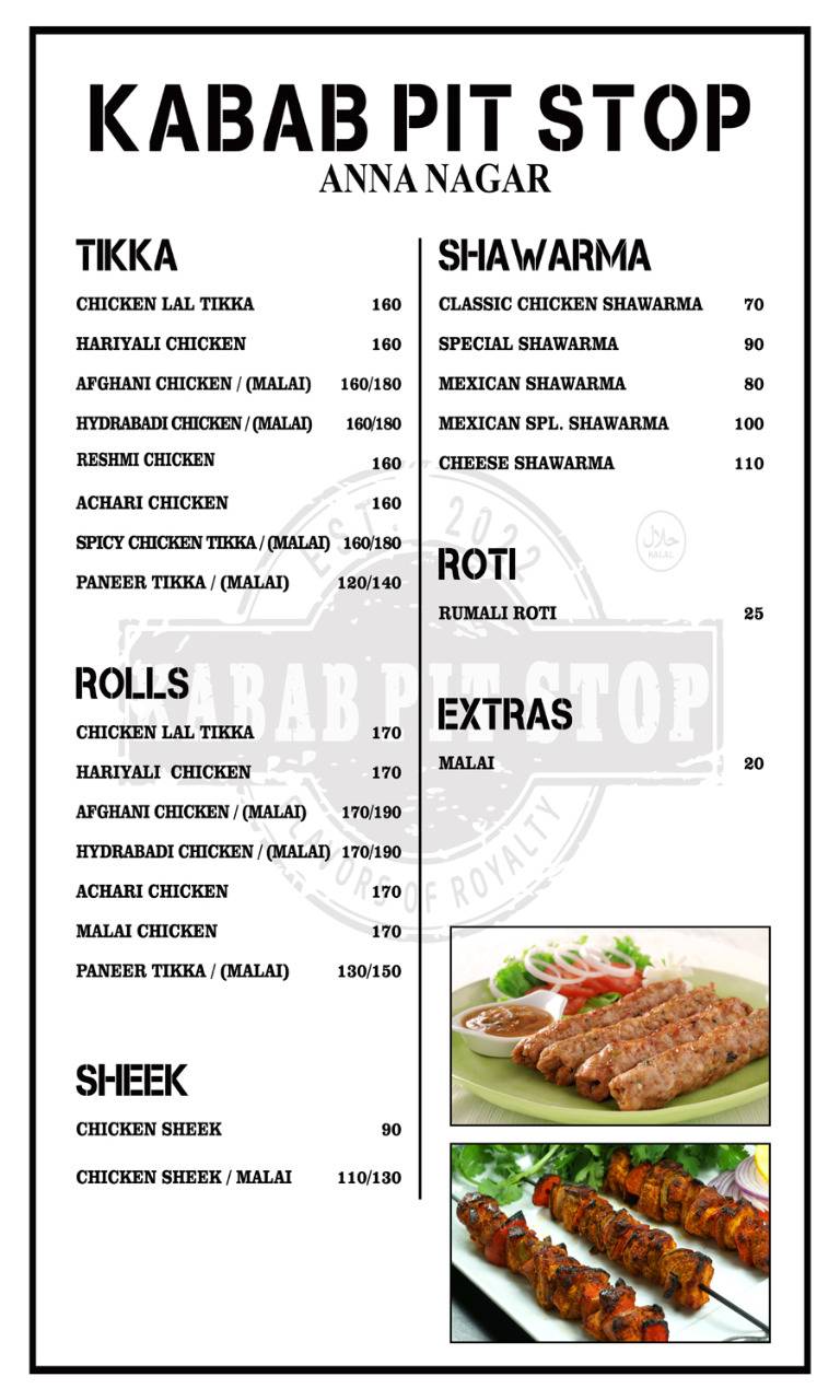 KABAB PIT STOP menu