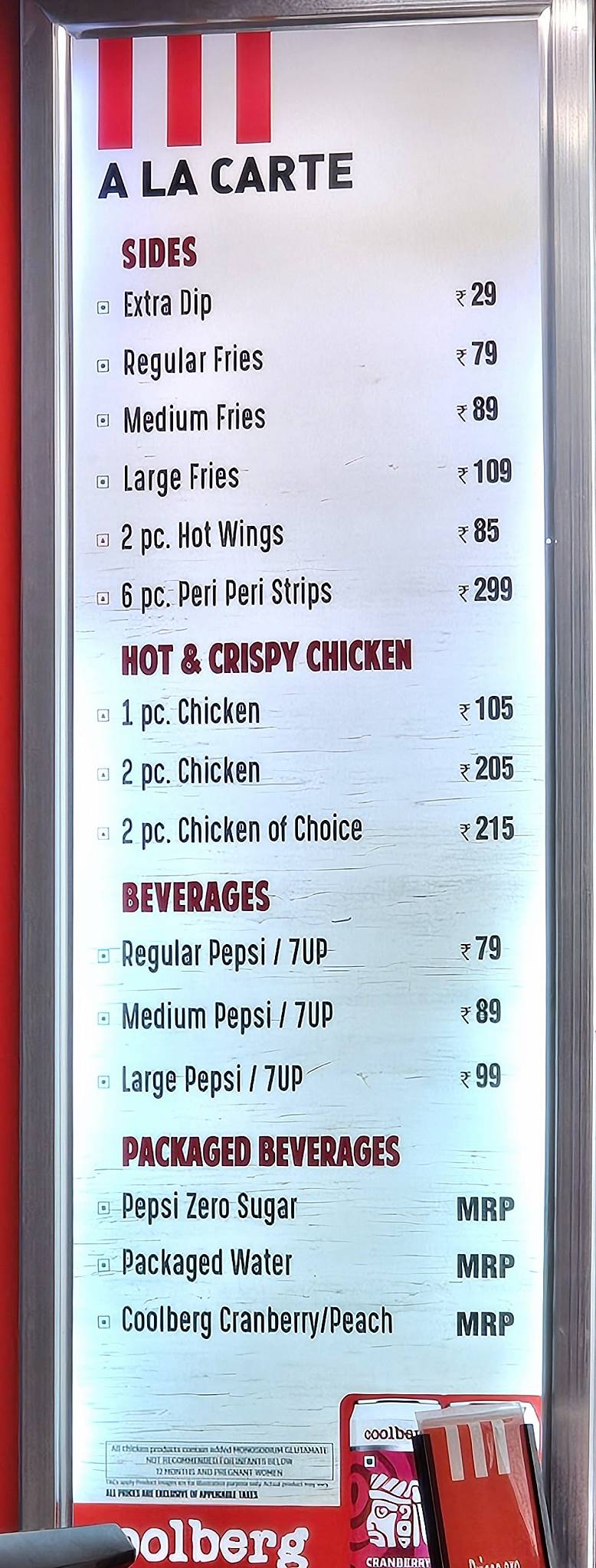 KFC menu