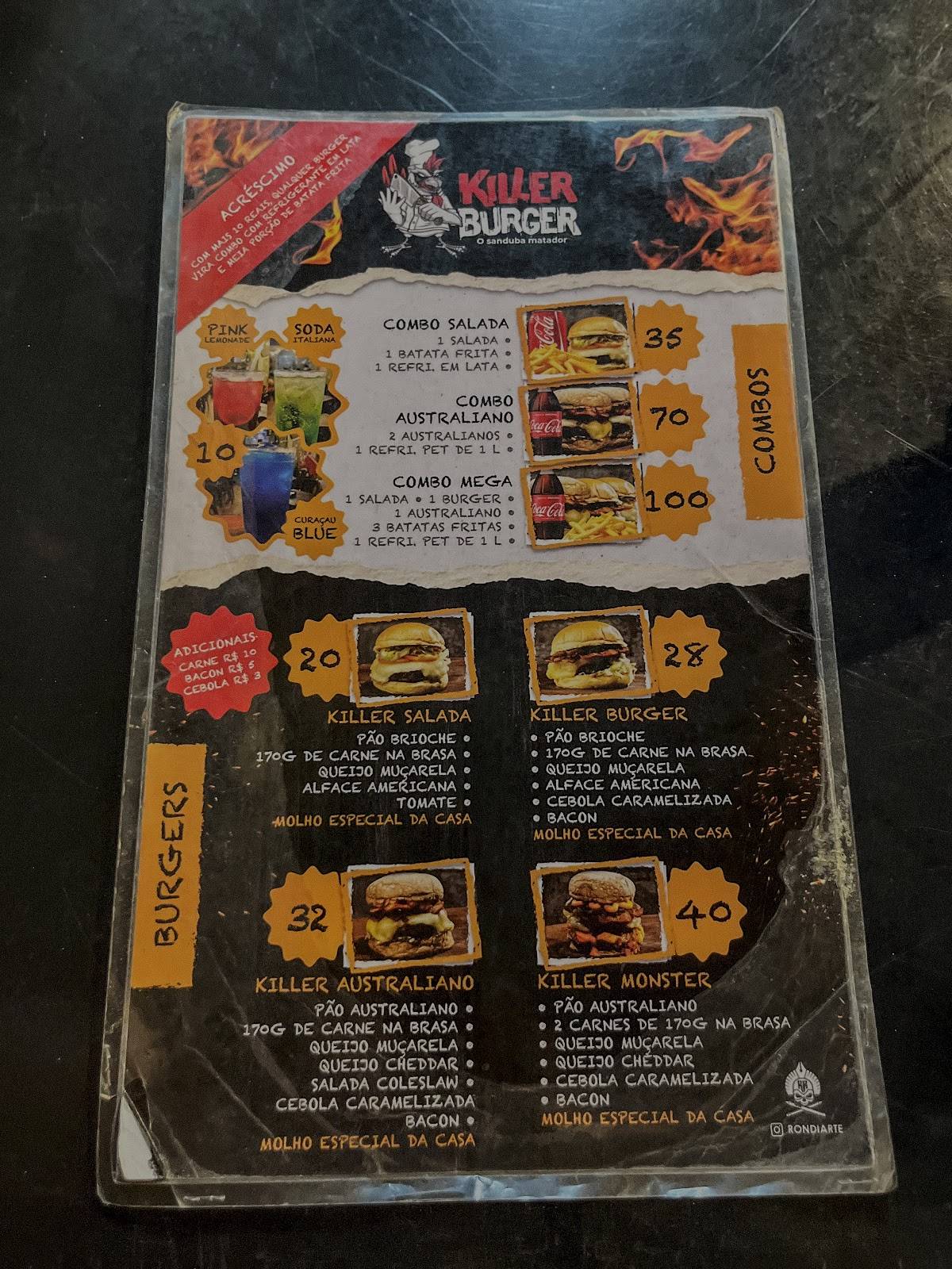 KILLER BURGER cardápio