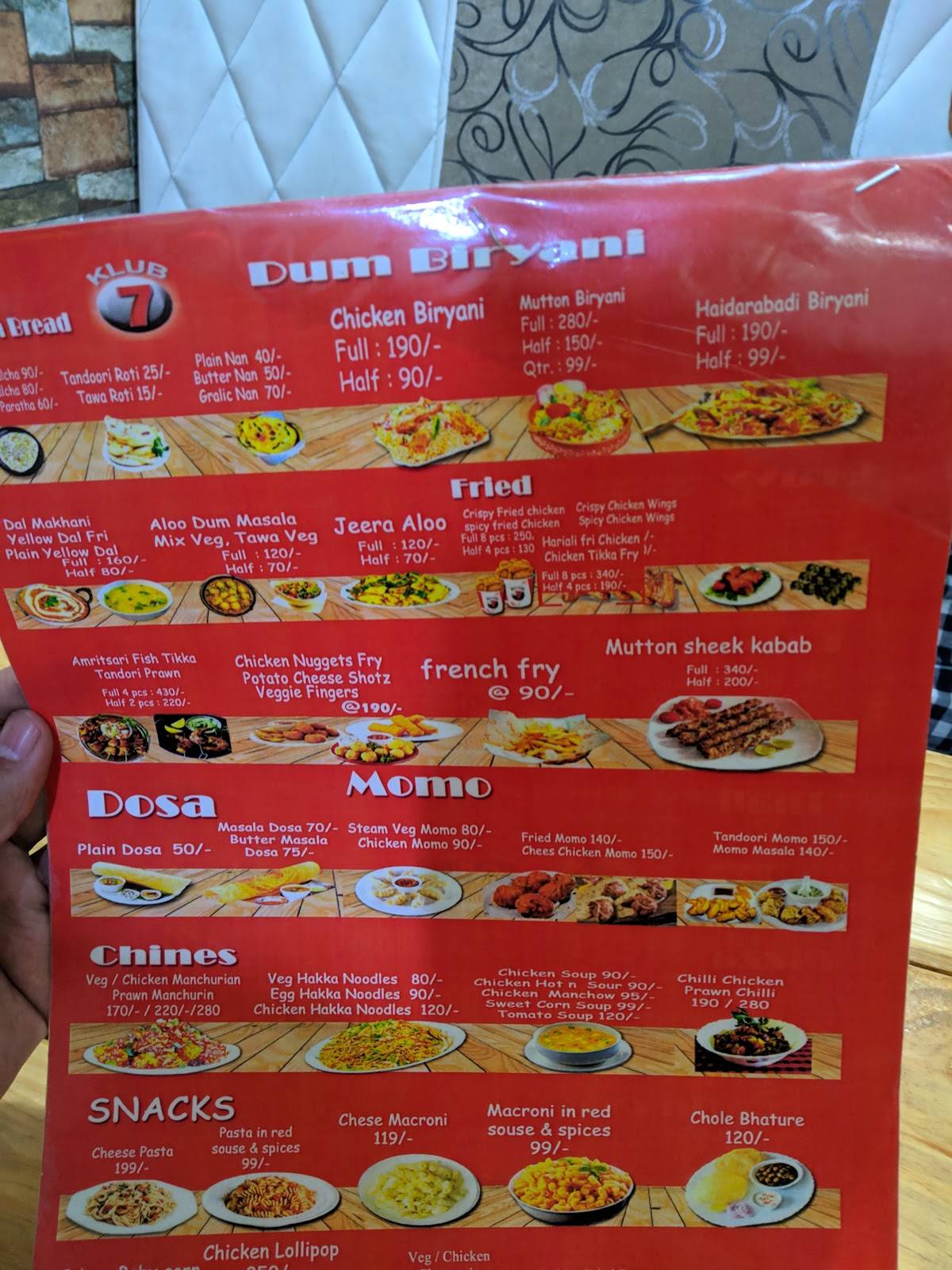 KLUB7 menu