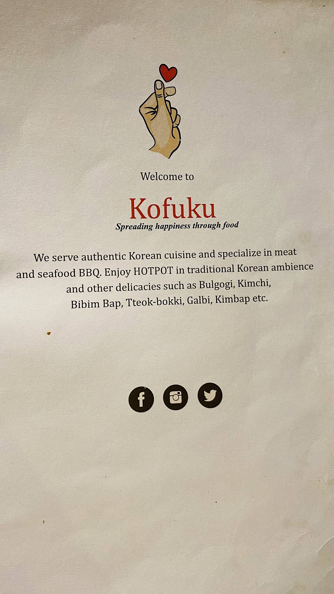 KOFUKU Goa menu