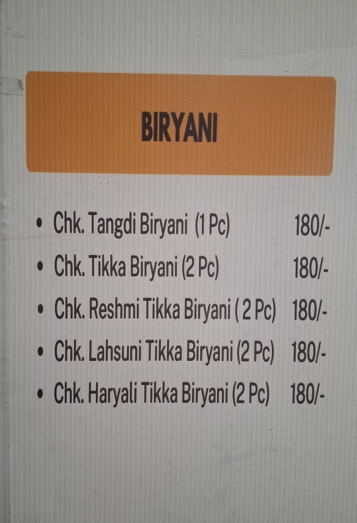 Kabir's menu