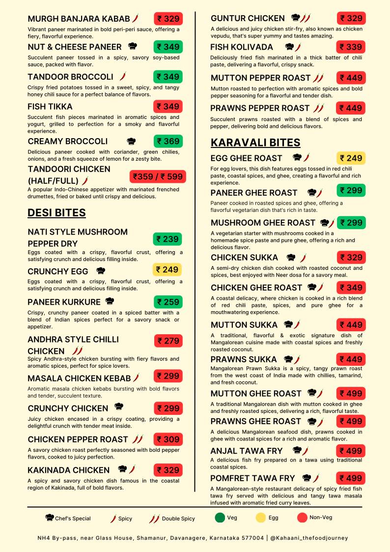 Kahaani - The Food Journey Near Glass House Shamanur Daavanagere menu