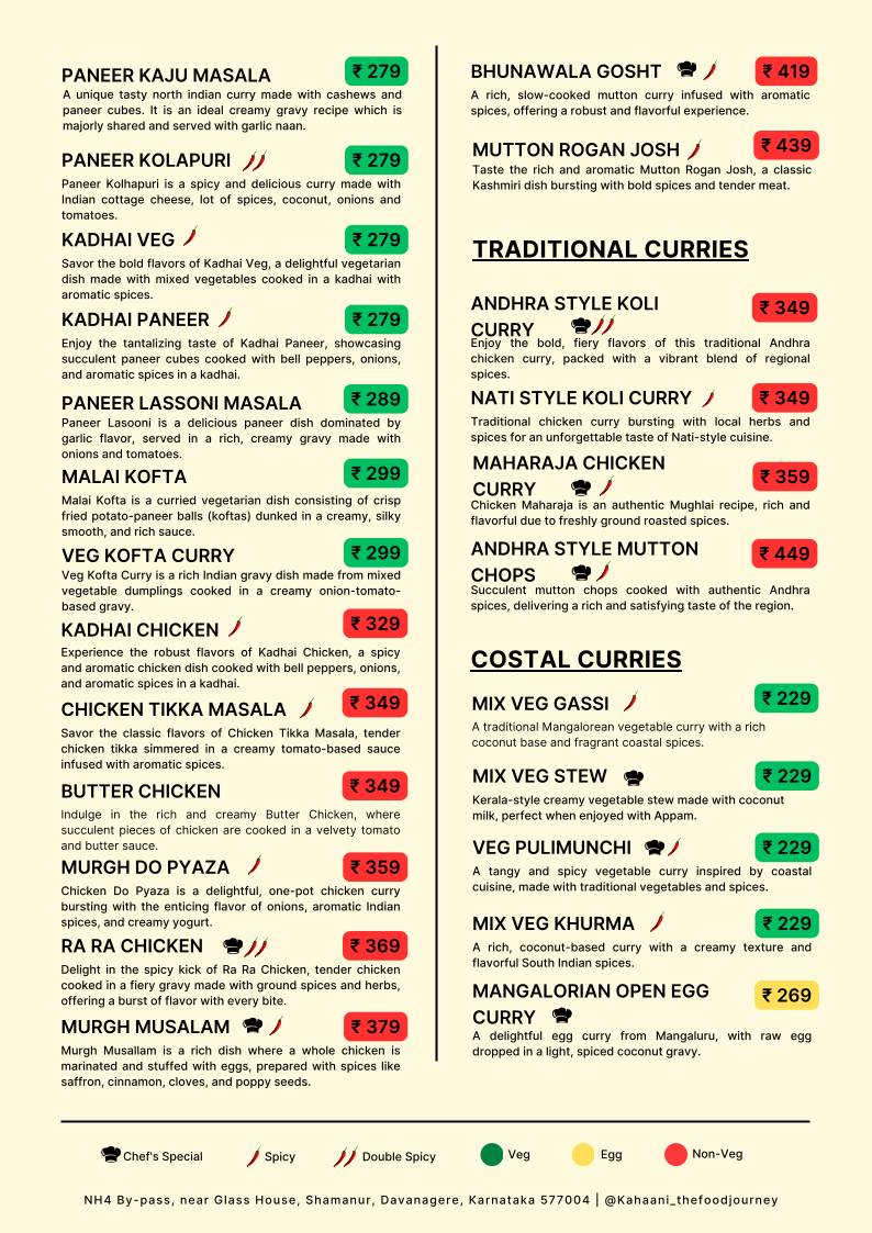 Kahaani - The Food Journey Near Glass House Shamanur Daavanagere menu