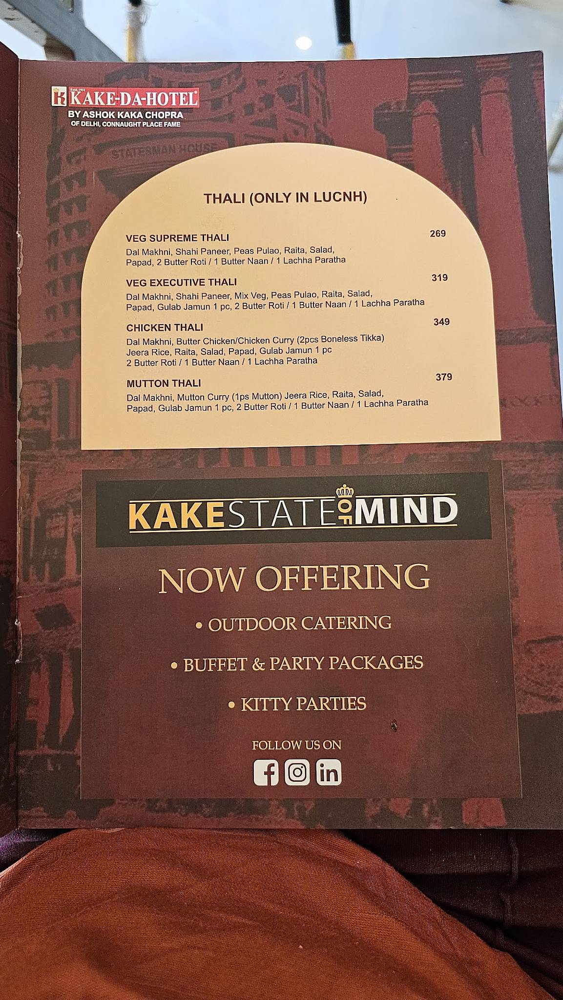 Kake Da Hotel Faridabad Sector -16 menu