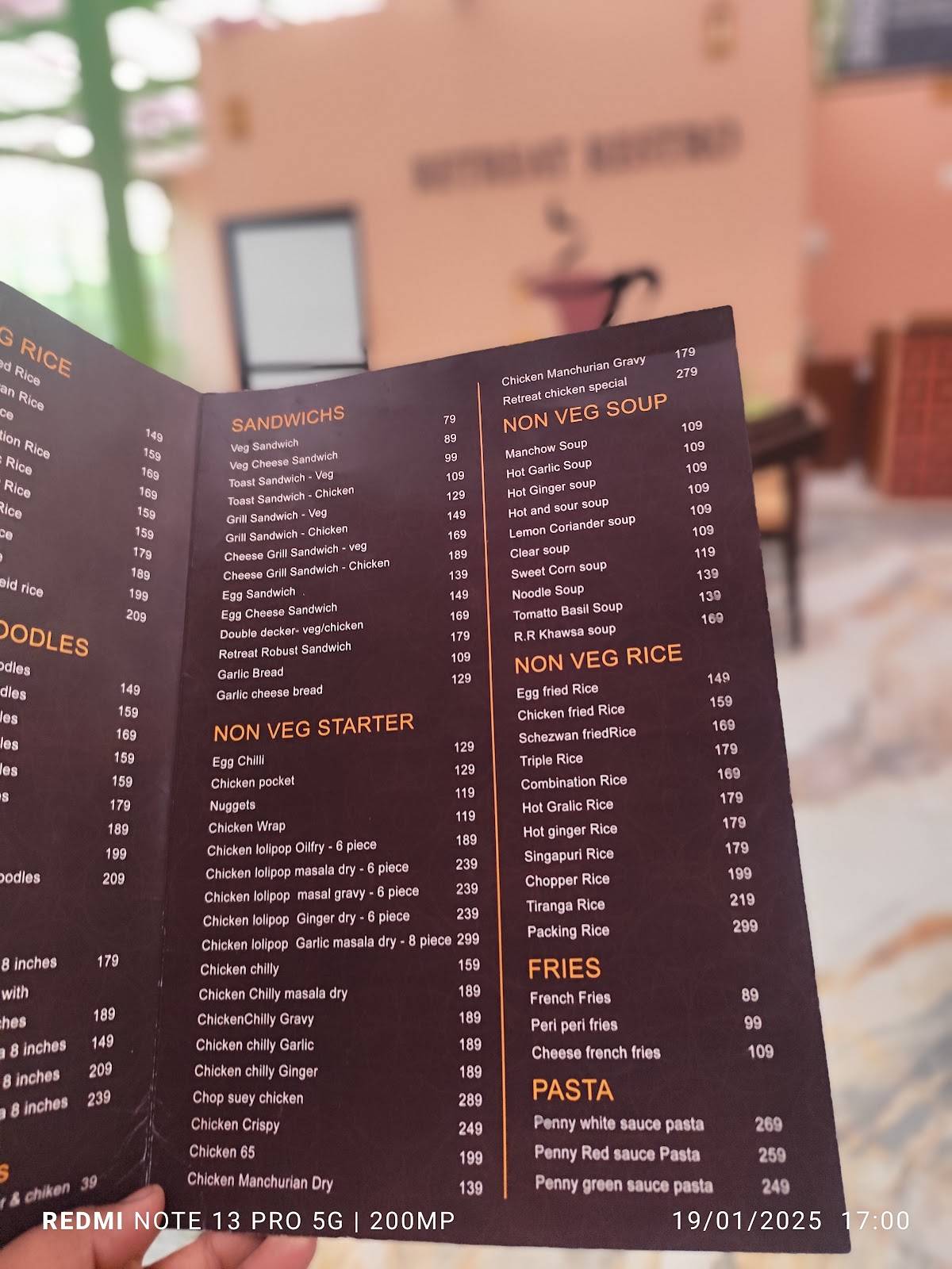 Retreat Restro menu