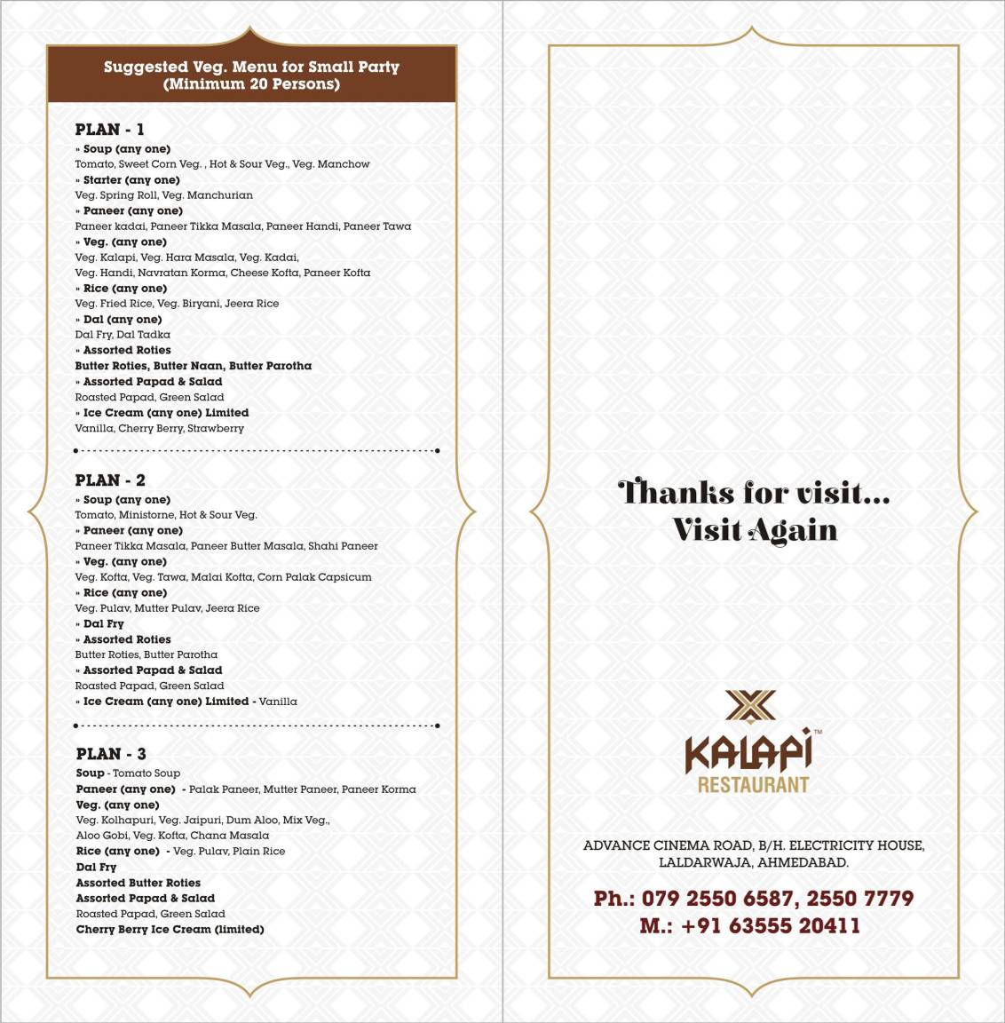 Kalapi Restaurant menu