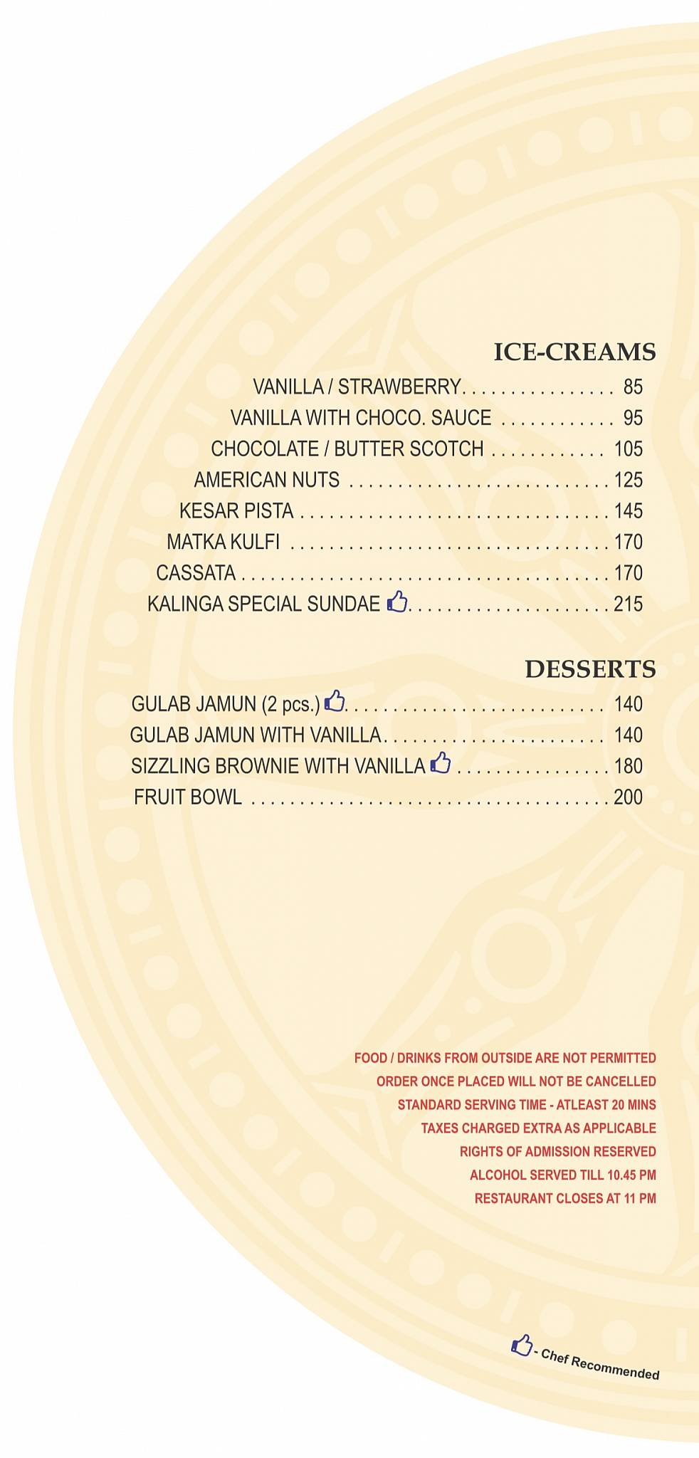 Kalinga Restaurant menu
