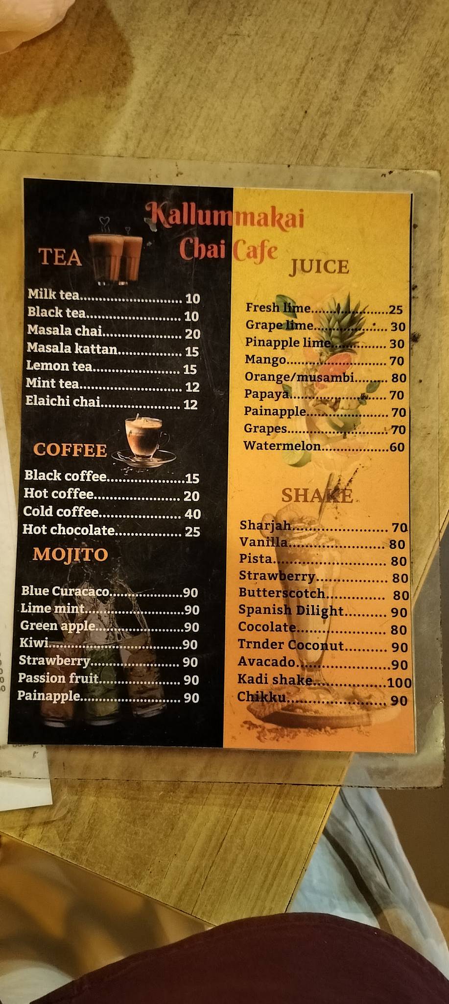 Kallummakkai Live Kitchen menu