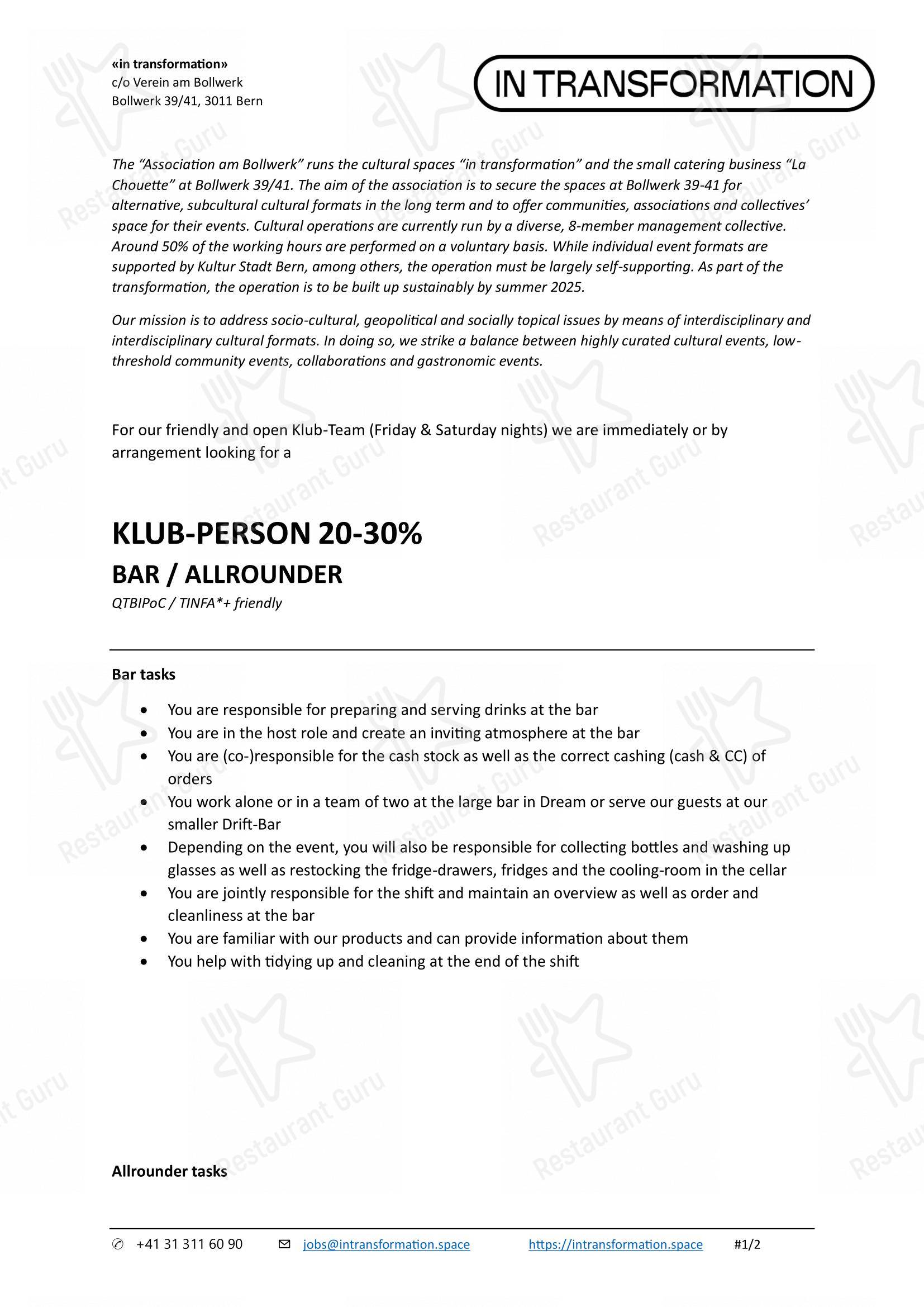 Menu bar per Kapitel Bollwerk Clubkultur & Gastronomie pub & bar