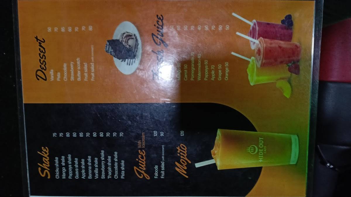Hide Out Cafe menu