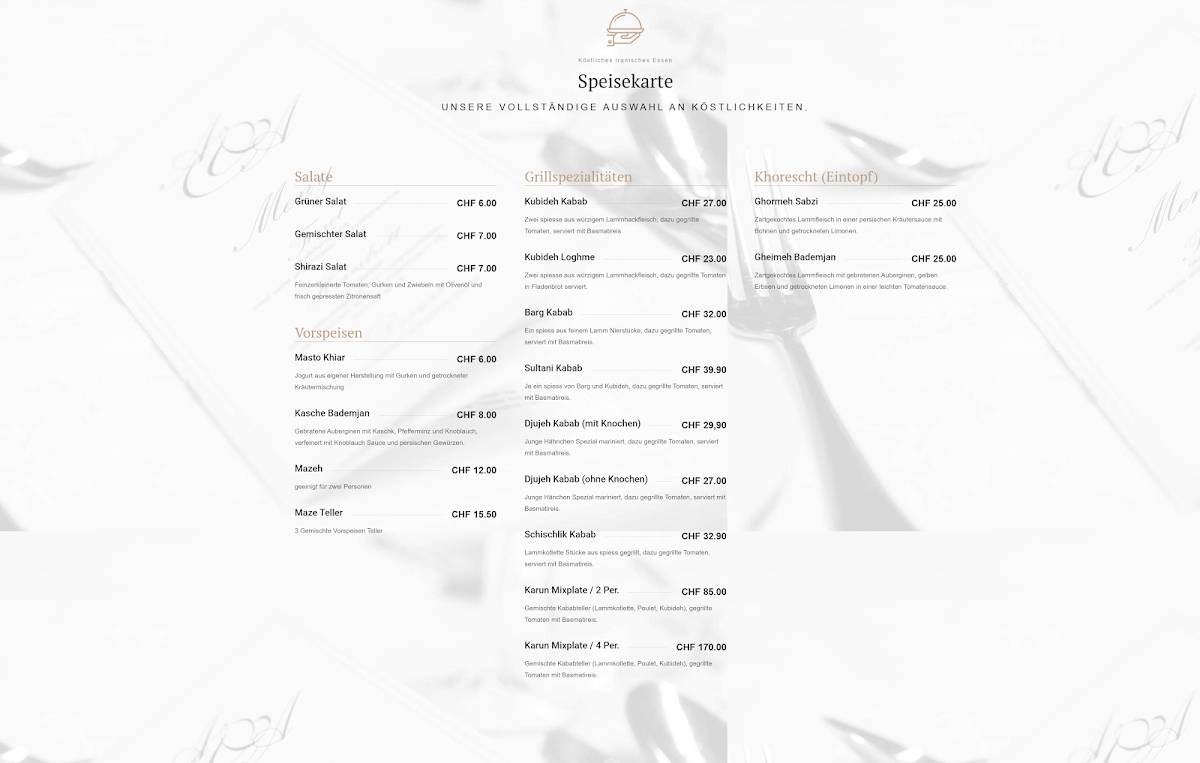 Menu di Karun Persisches Restaurant 