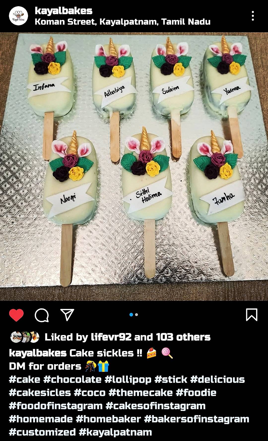 Kayal Bakes menu