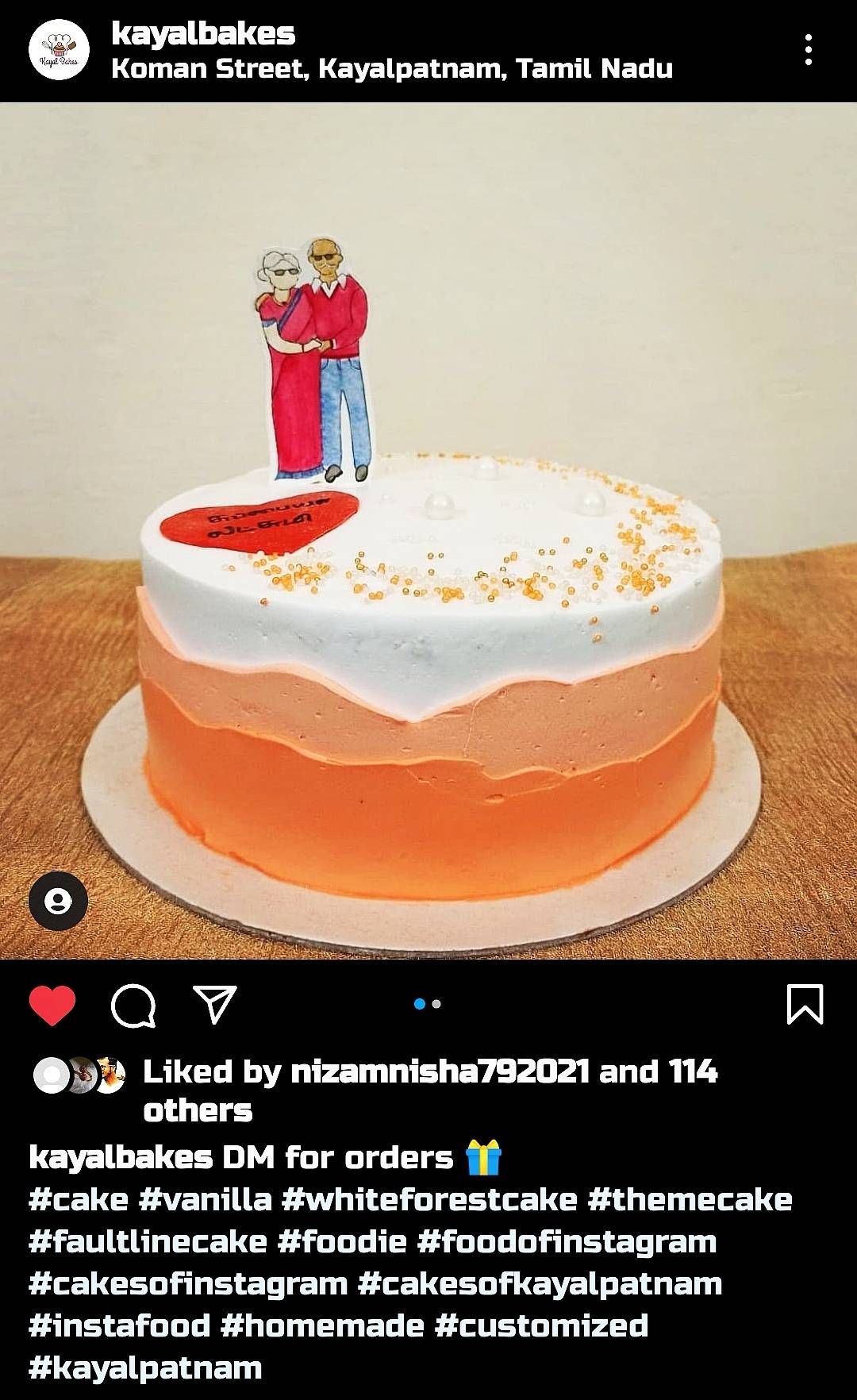 Kayal Bakes menu
