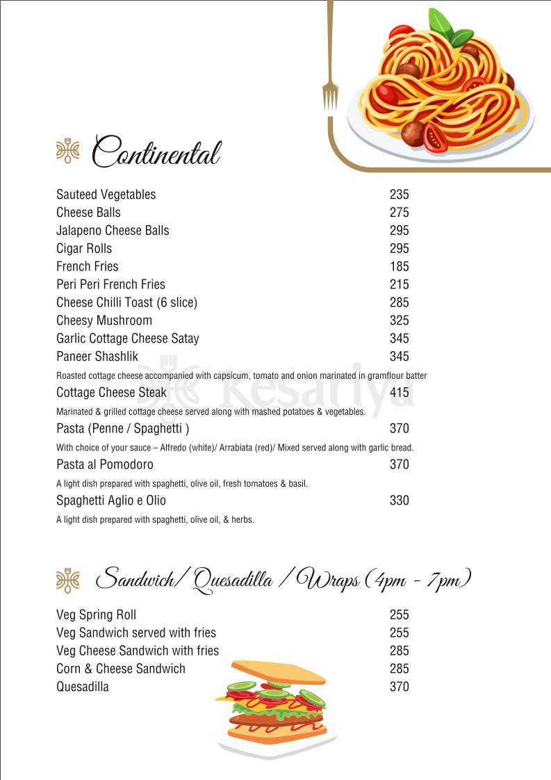 Kesariya - PURE VEG RESTAURANT menu