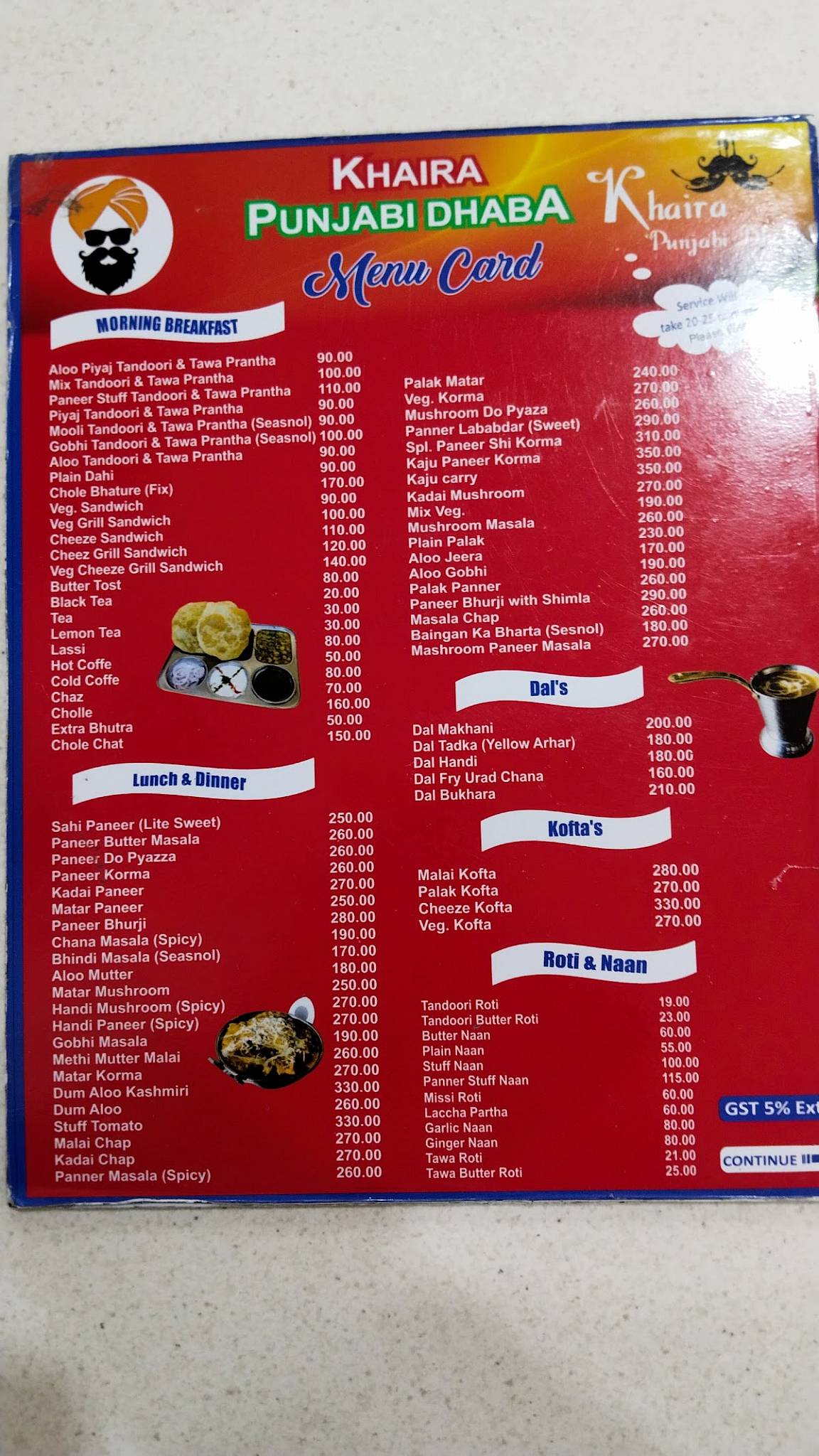 Khaira Punjabi Dhaba menu