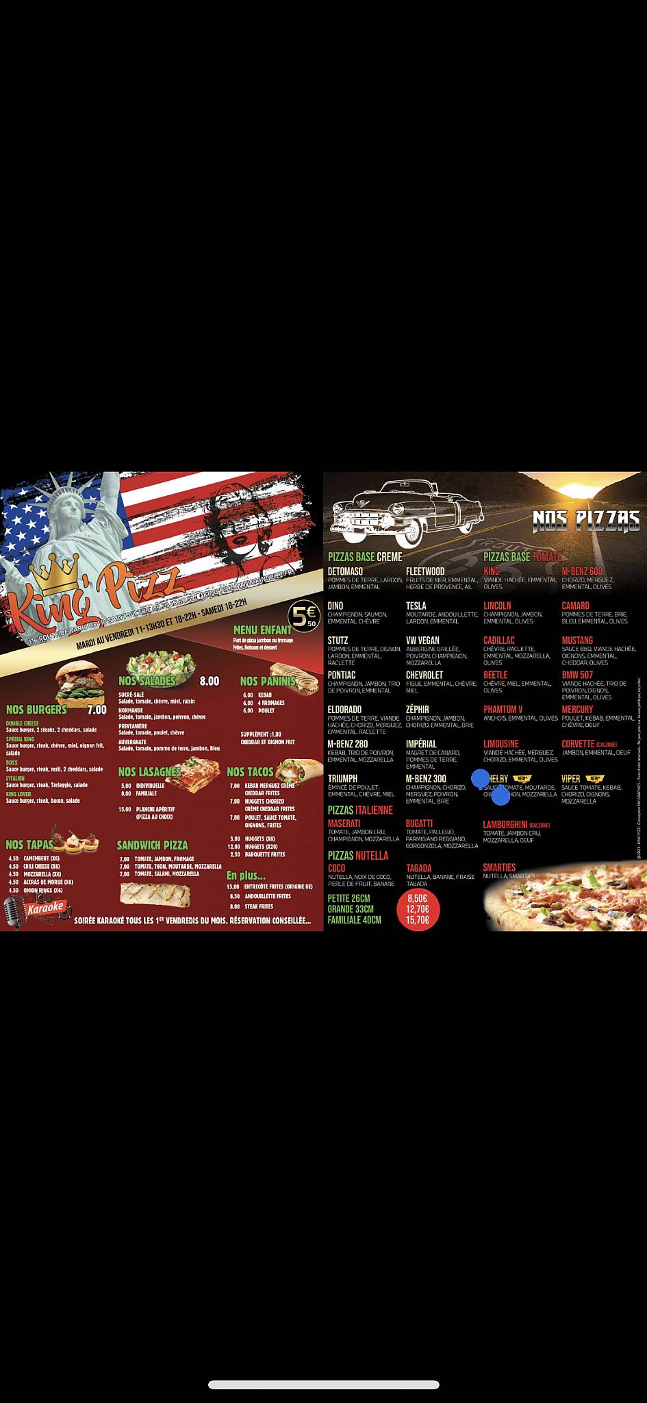 Menu de King'pizz