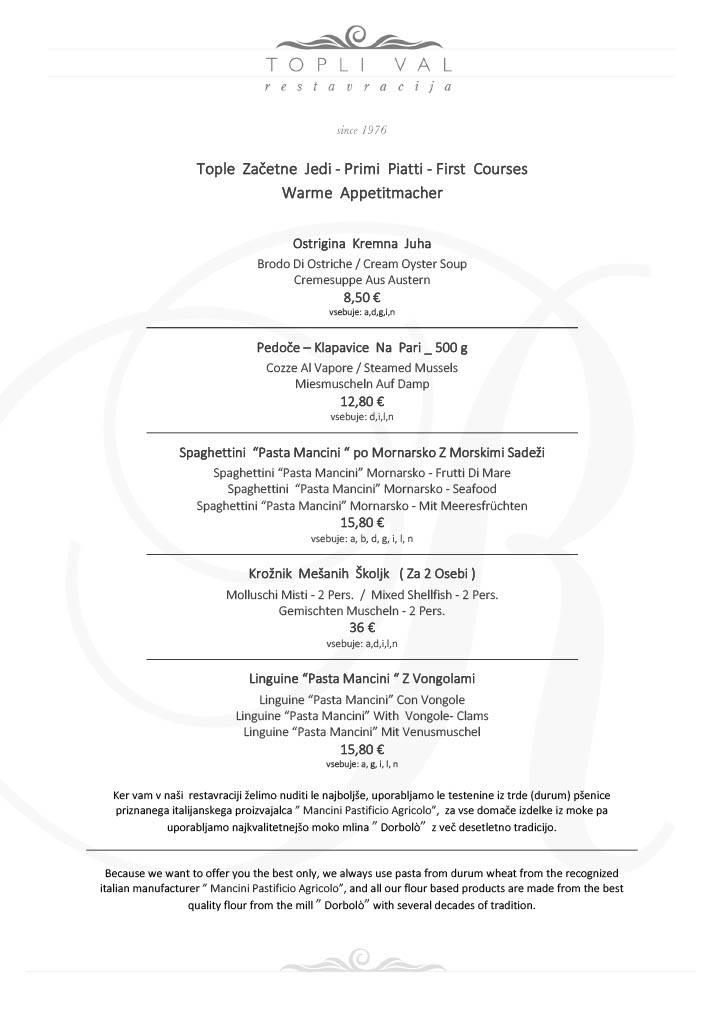 Menu di Hotel Hvala 