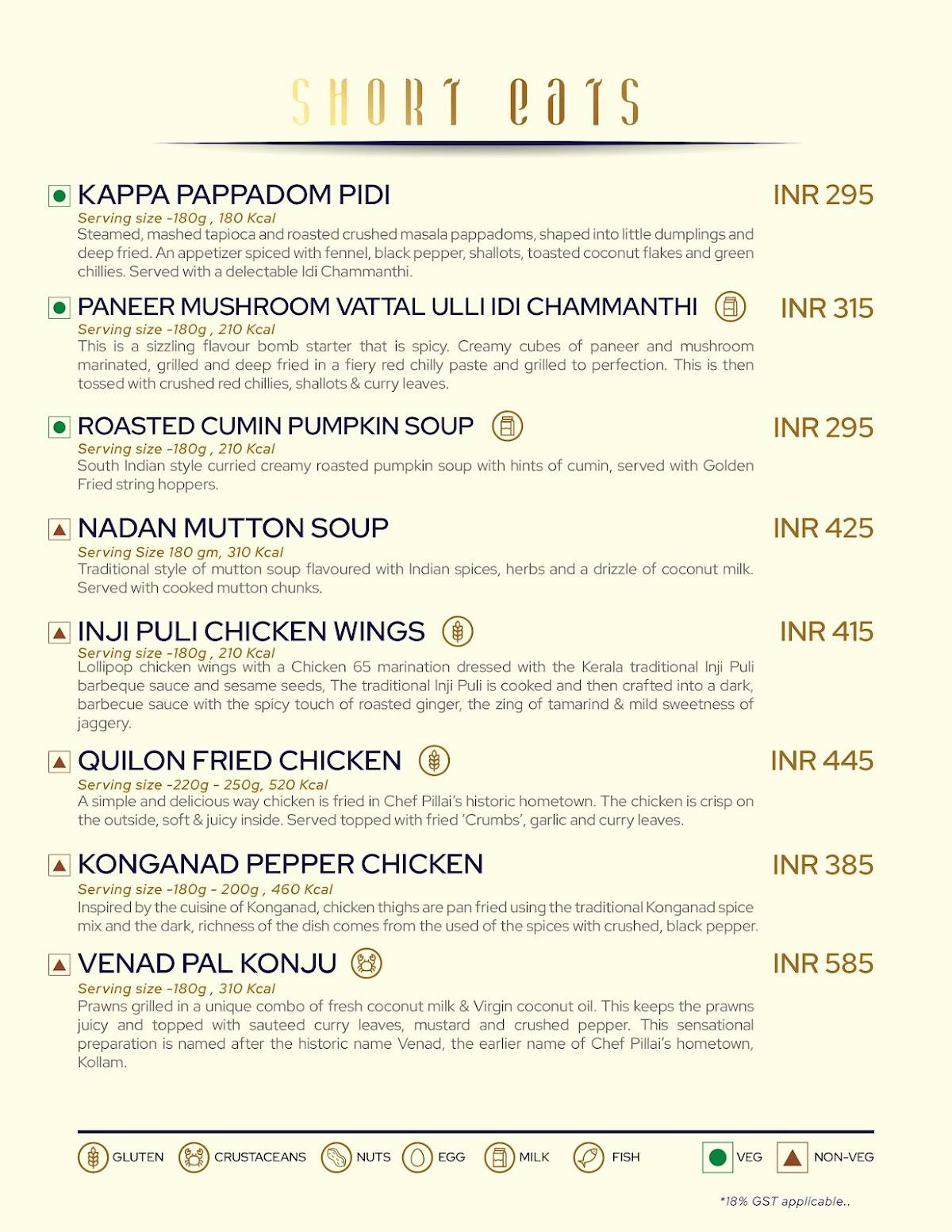 Restaurant Chef Pillai Kochi menu