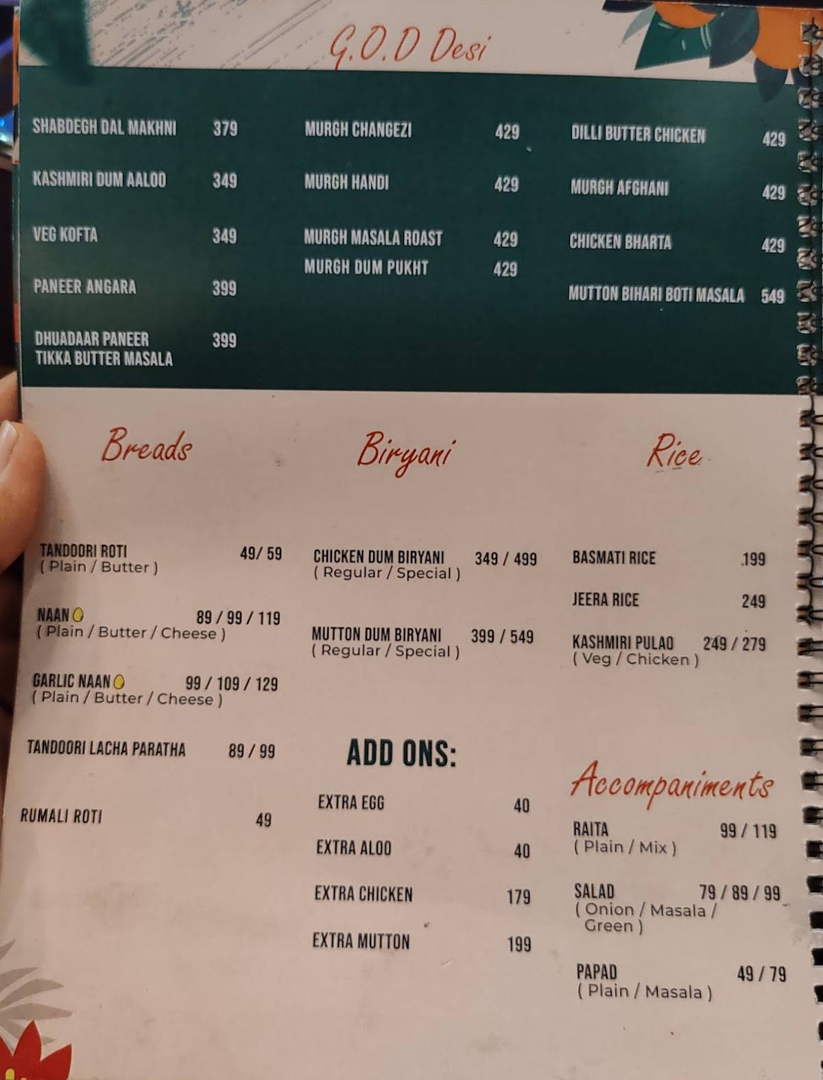 Garden of Dreams menu