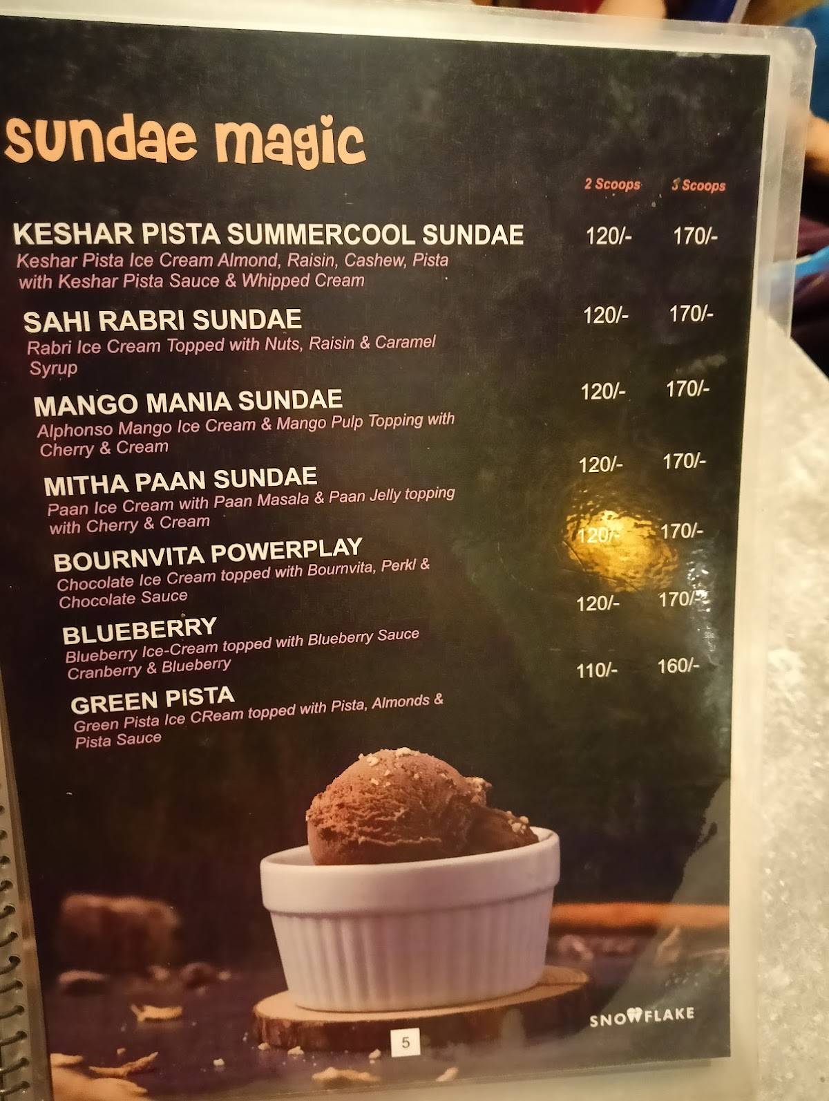 Snow Flake menu